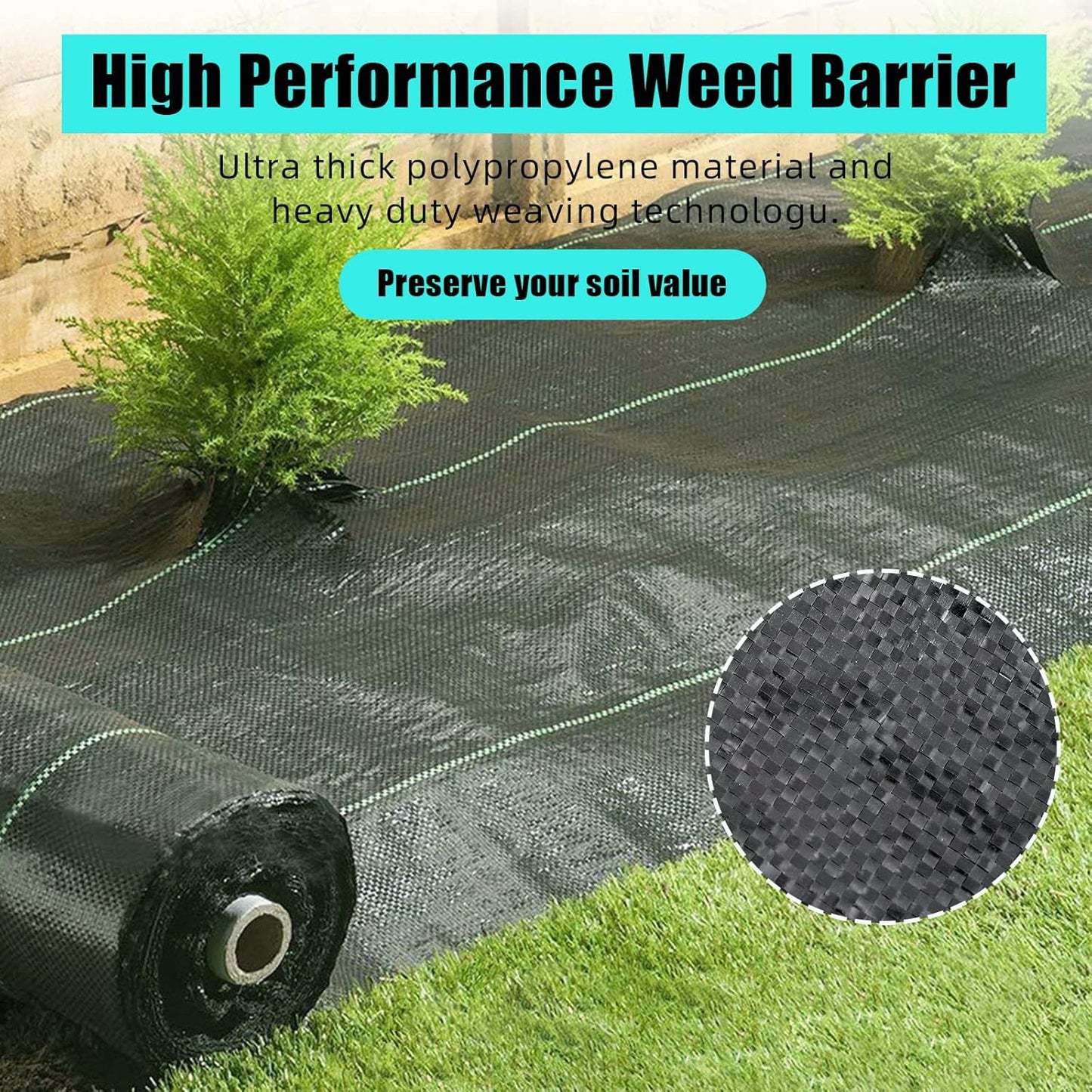 6.5ft X 330ft Weed Barrier Landscape Fabric Heavy Duty, Premium 3.2 oz Ground Cover Weed Block Gardening Mat, Easy Setup & Superior Weed Control, for Erosion Control, Weed Barrier