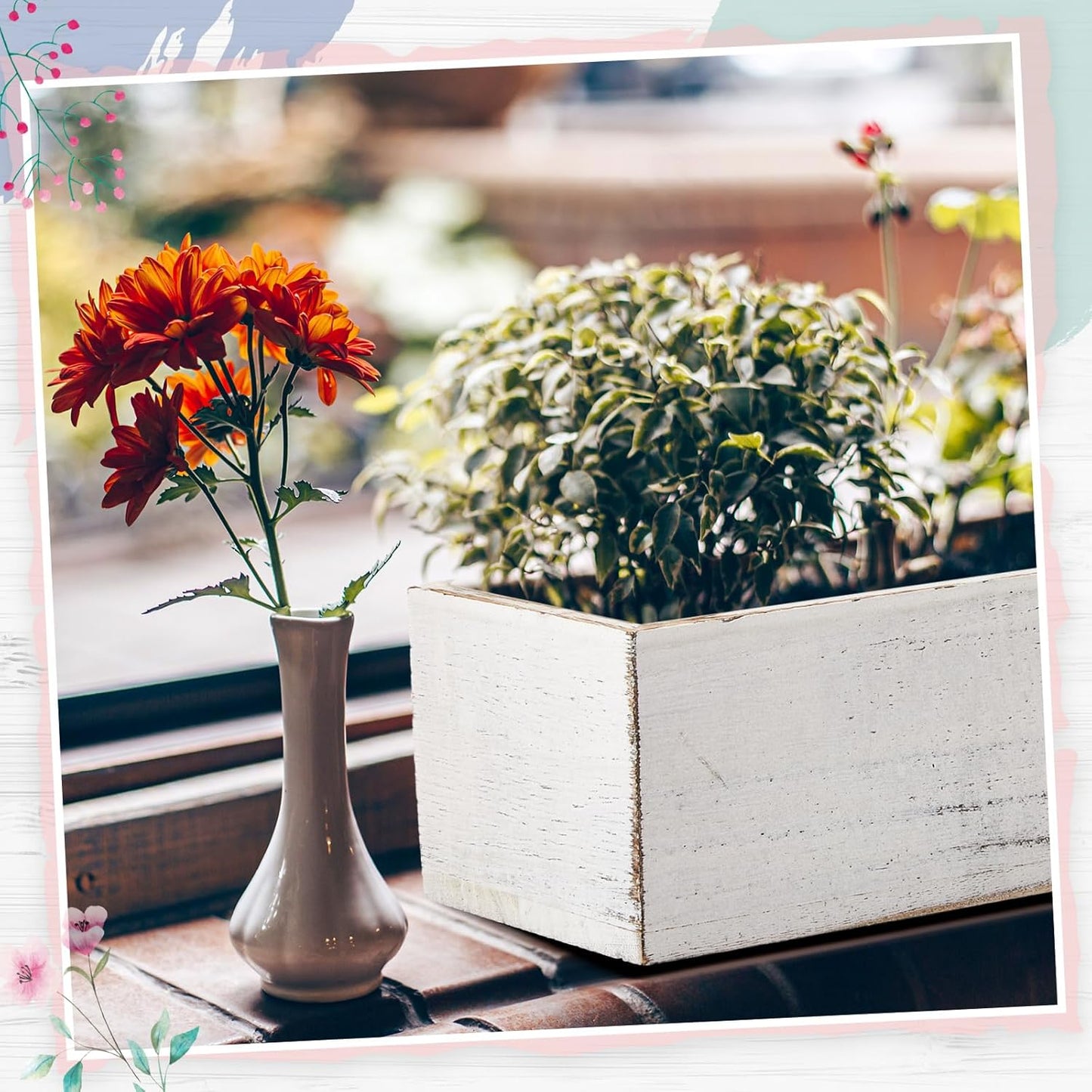 Dandat 5 Set Wood Boxes for Centerpieces 12x4 Inch Rectangle Wooden Planter Box Rustic Wooden Planters with Removable Plastic Liner Floral Foam Blocks for Home Wedding Garden Decor