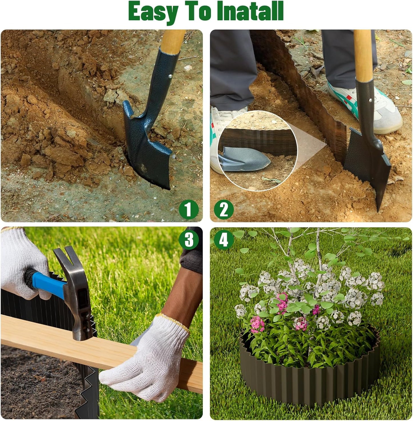 SnugNiture Corrugated Metal Garden Edging,12" x 20' Sturdy Lawn Edging Border,Landscape Edging Border for Lawn, Flower Bed,Garden and Yard(Black)