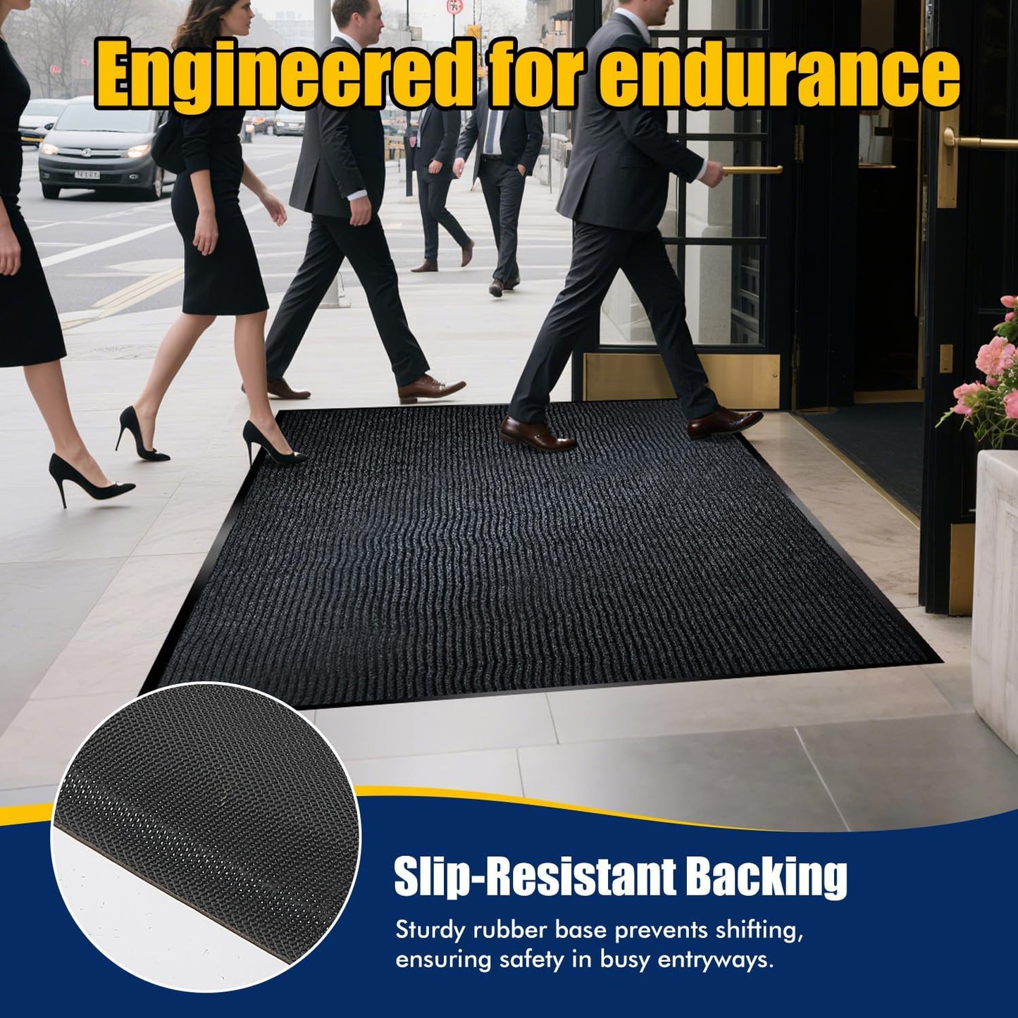Extra Large Indoor/Outdoor Entrance Mat - 3 x 5 Feet, Rubber Border Door Mat Heavy Duty, Waterproof, Low-Profile, Easy to Clean, Rubber Entry Mat,Commercial Floor Mat, Charcoal Grey