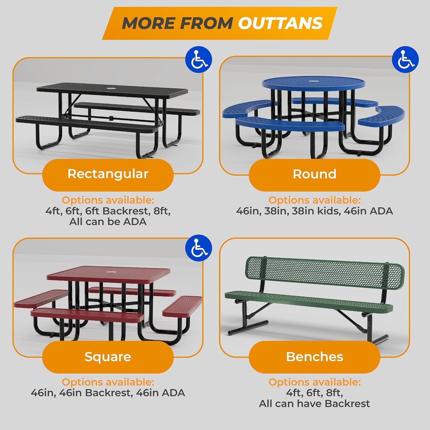 Heavy-Duty Outdoor Metal Bench, Thermoplastic-Coated, Inground, Weatherproof, Commercial-Grade for Parks, Gardens, Patios, Stores & More (8 Ft - Inground, Green)