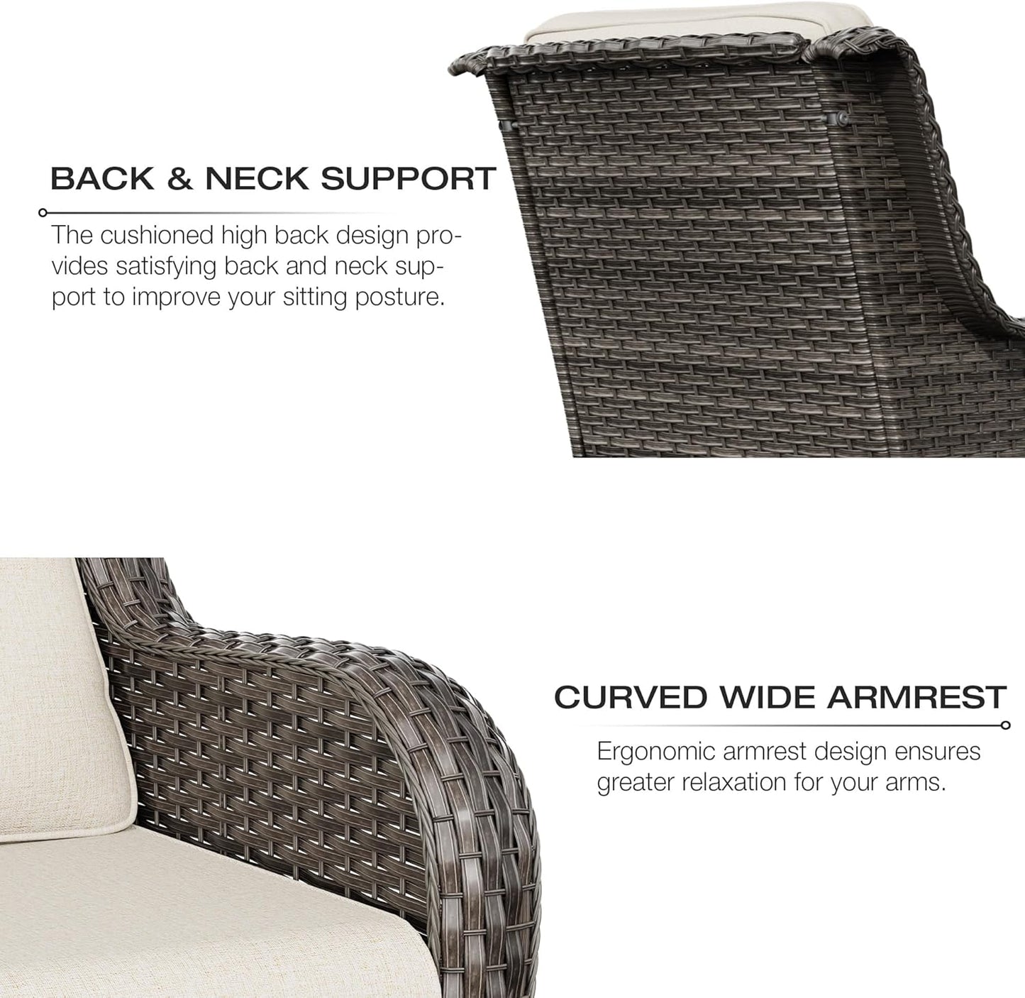 Joyside Wicker Patio Furniture Sets 8 Piece Set with 3-Seat Sofa, 2 Swivel Rocking Armchairs, 2 Armchairs, 2 Ottoman and 1 Side Table Wicker Outdoor Furniture Sectional Conversation Set, Beige