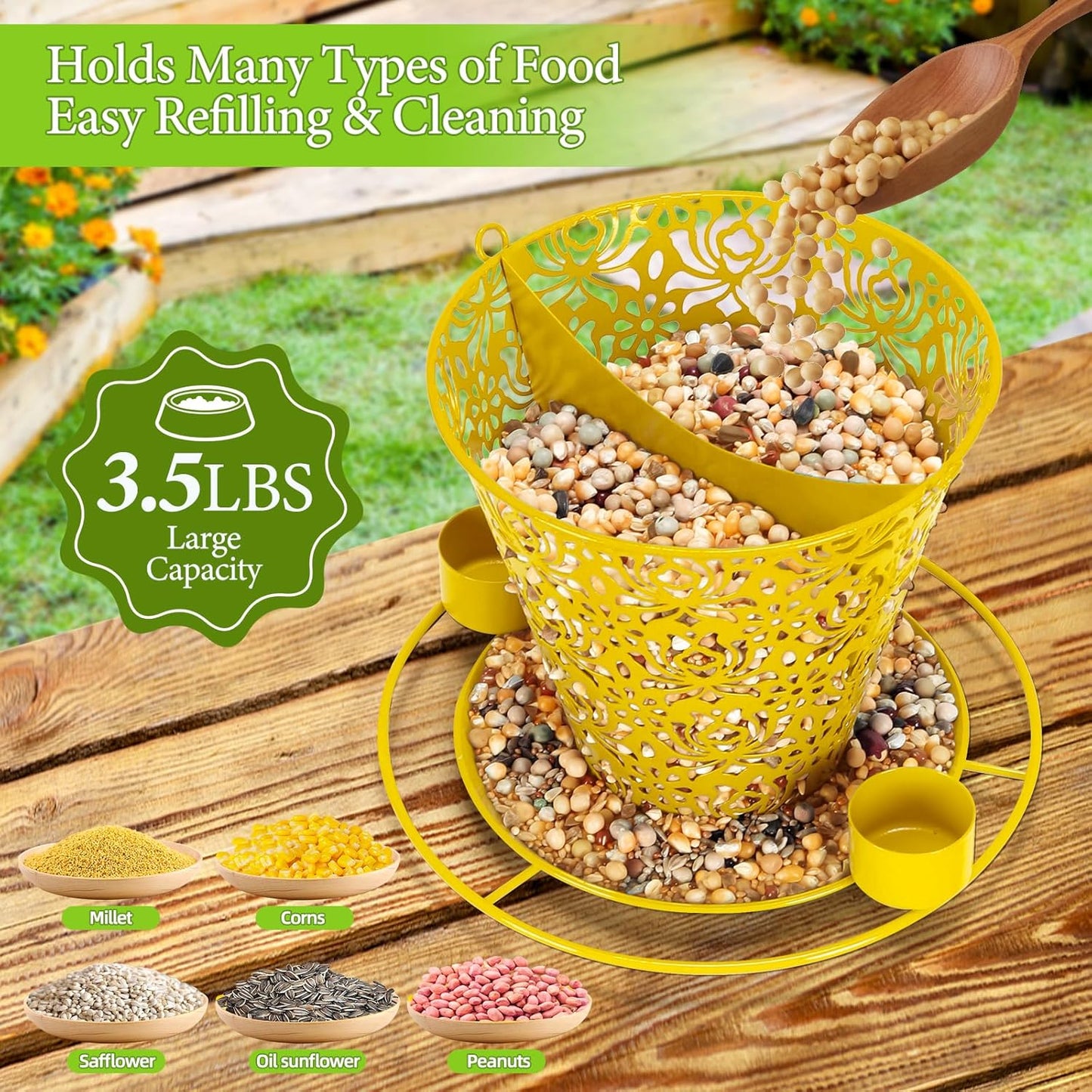 Solar Bird Feeders for Outside Hanging Metal Wild Bird Feeder Solar Lanterns Outdoor Waterproof Garden Decor for Yard Yellow