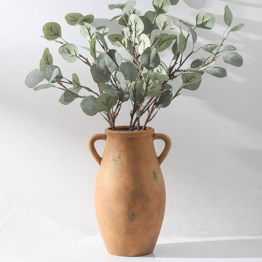 Large Ceramic Flower Vase,11.3 inch Terracotta Vase with 2 Handles, Rustic Farmhouse Vases, Decorative Pottery Flower Vases for Home Decor, Living Room Shelf Decor, Table