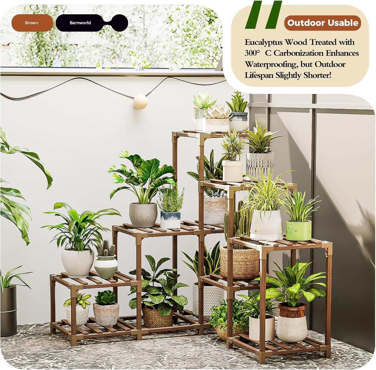 Bamworld Plant Stand Indoor Corner Plant Shelf Outdoor for Multiple Plants Wood Flower Stand Ladder Plant Table for Plant Pots for Window Garden Balcony Living Room