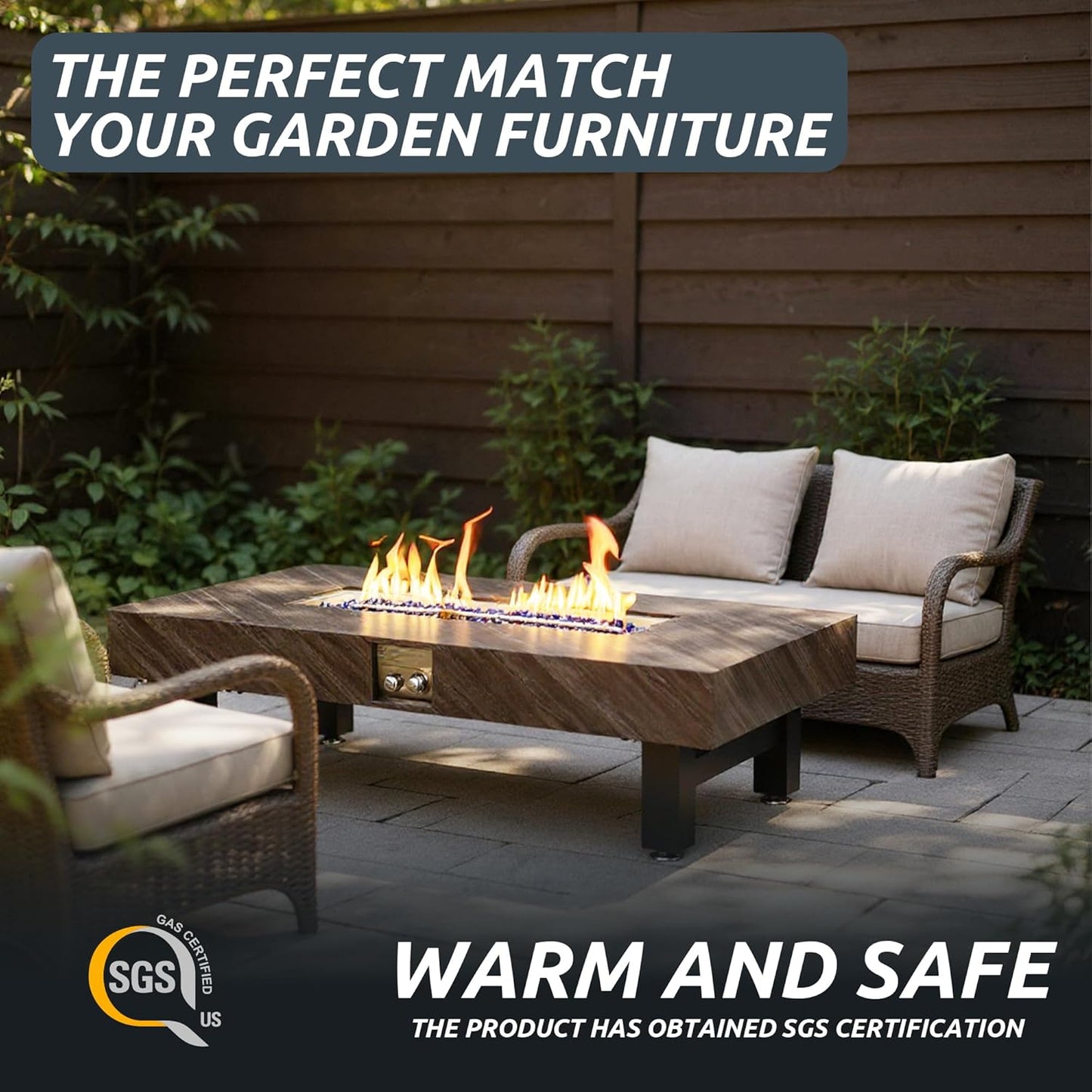 54”Propane Fire Pit,Outdoor Gas Fire Pit Table with Rain Cover,Rectangular Heater for Patio, Backyard, Deck,50,000BTU Outdoor Modern Patio Fire Pit.