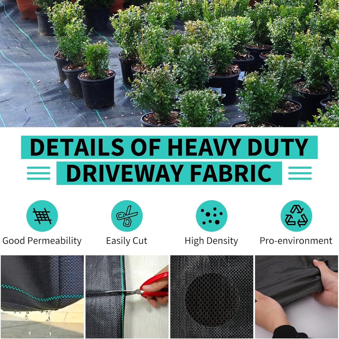 3 x 300 FT Weed Barrier Fabric,2.4 OZ Landscape Fabric,Heavy Duty PP Ground Cover for Gardening,Farming