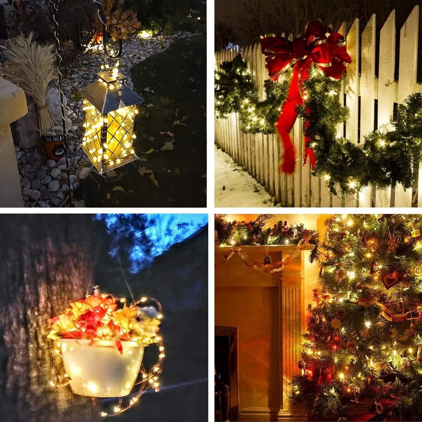 4-Pack Solar String Lights for Outside, Total 400LED Solar Lights Waterproof, Outdoor Twinkle Light Copper Wire 8 Modes Fairy Light for Xmas Tree Garden Party Wedding Decor (Warm White)