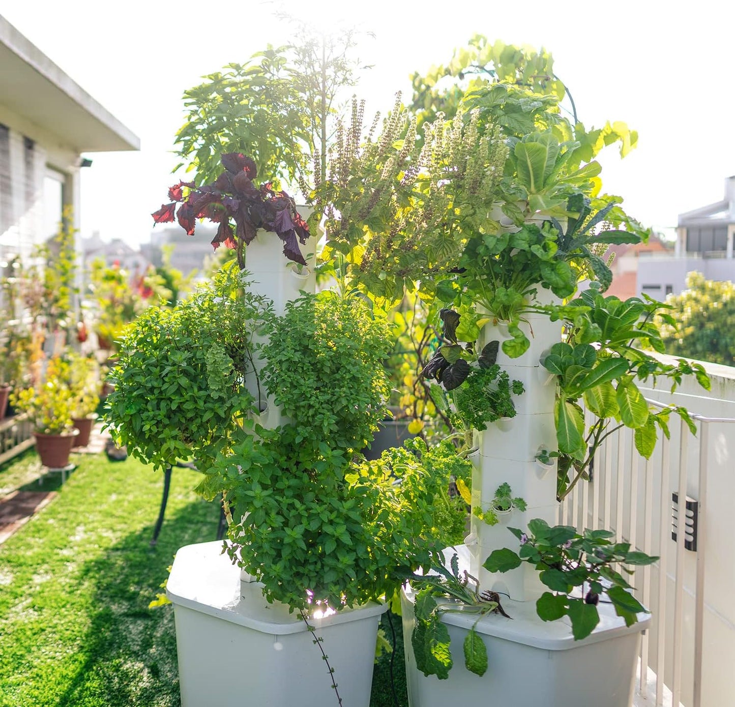 Standard Outdoor Vertical Hydroponic Growing System Kit, Grow 27 Large Lettuce, Vegetables, Herbs, Fruit | 20 Gallon Water Tank, 20' Pump Cable, Smart WiFi Timer | Easy Assembly & Use