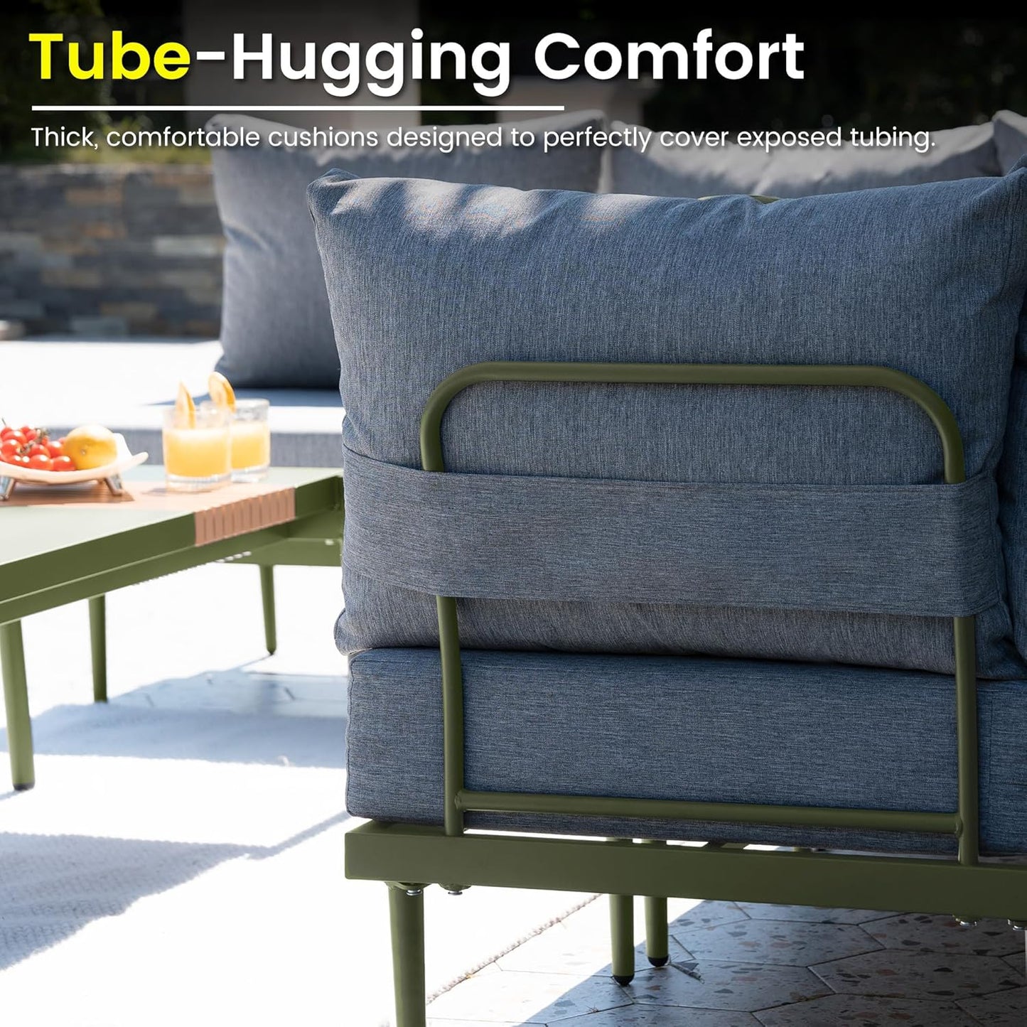Sundale Outdoor 4 Pieces Metal Patio Furniture Set, Outdoor Sectional Sofa w/6 Inch Olefin Cushion, Modern Outdoor Conversation Sets