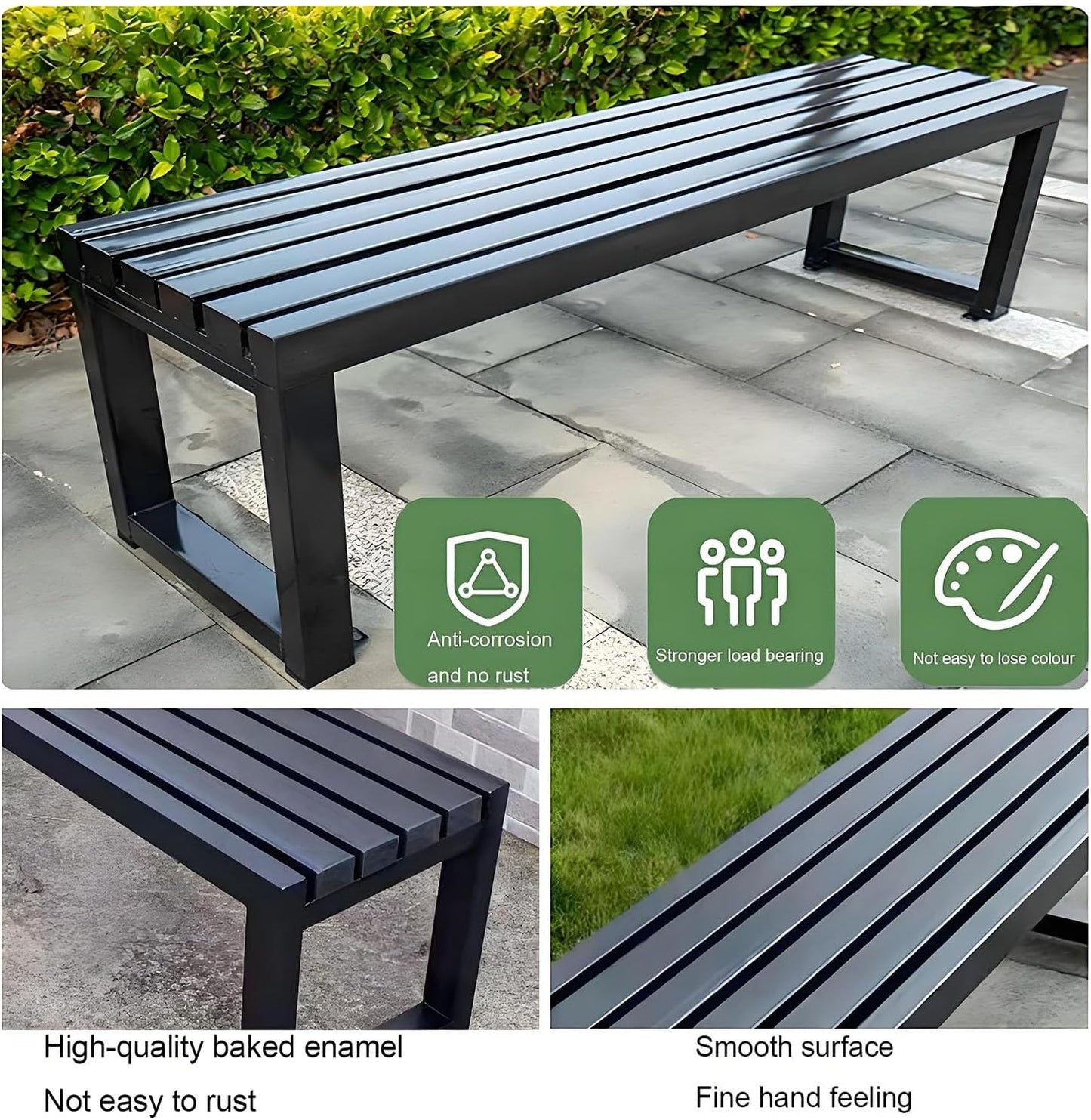 Weatherproof Metal Dining Bench, Outdoor Bench Backless Patio Bench 2-Person Farmhouse Bench Garden Bench for Kitchen, Living Room, Entryway(Pink,59in)