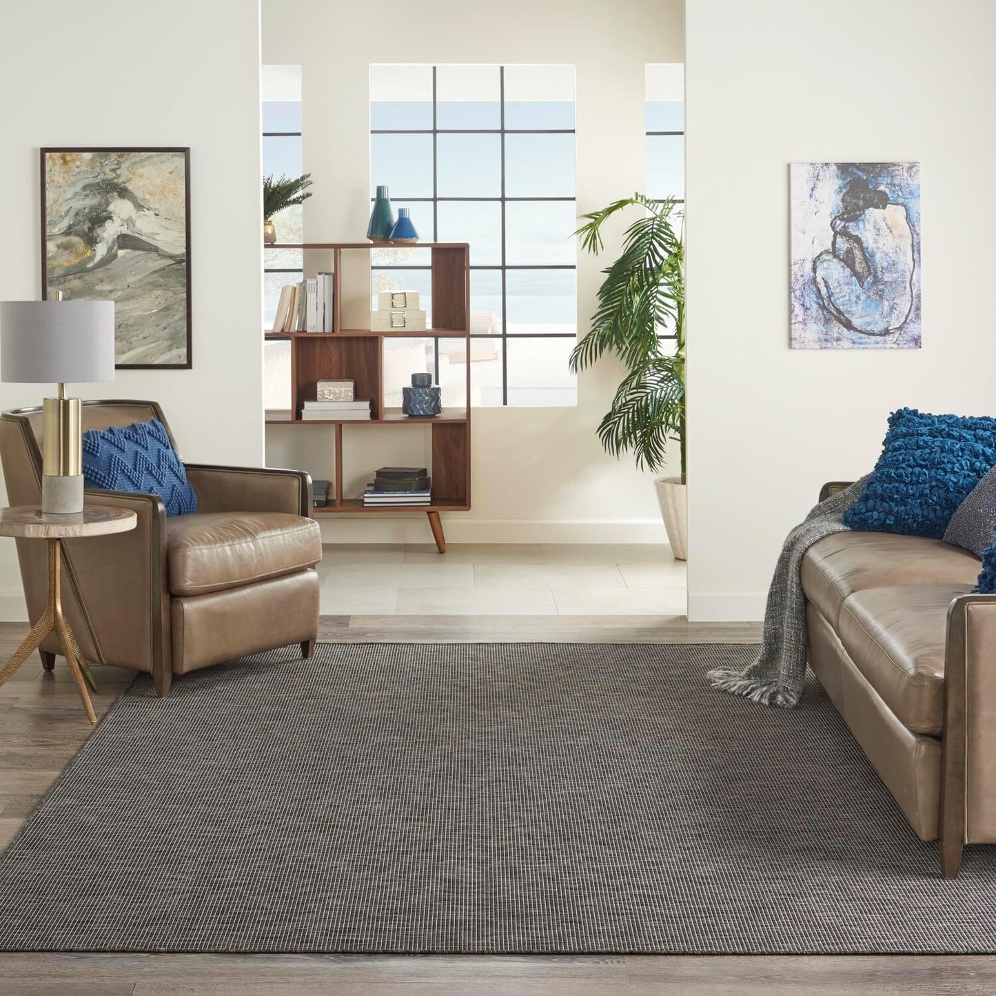 Nourison Positano Indoor-Outdoor Charcoal 7' x 10' Area Rug, Easy Cleaning, Non Shedding, Bed Room, Living Room, Dining Room, Backyard, Deck, Patio (7x10)