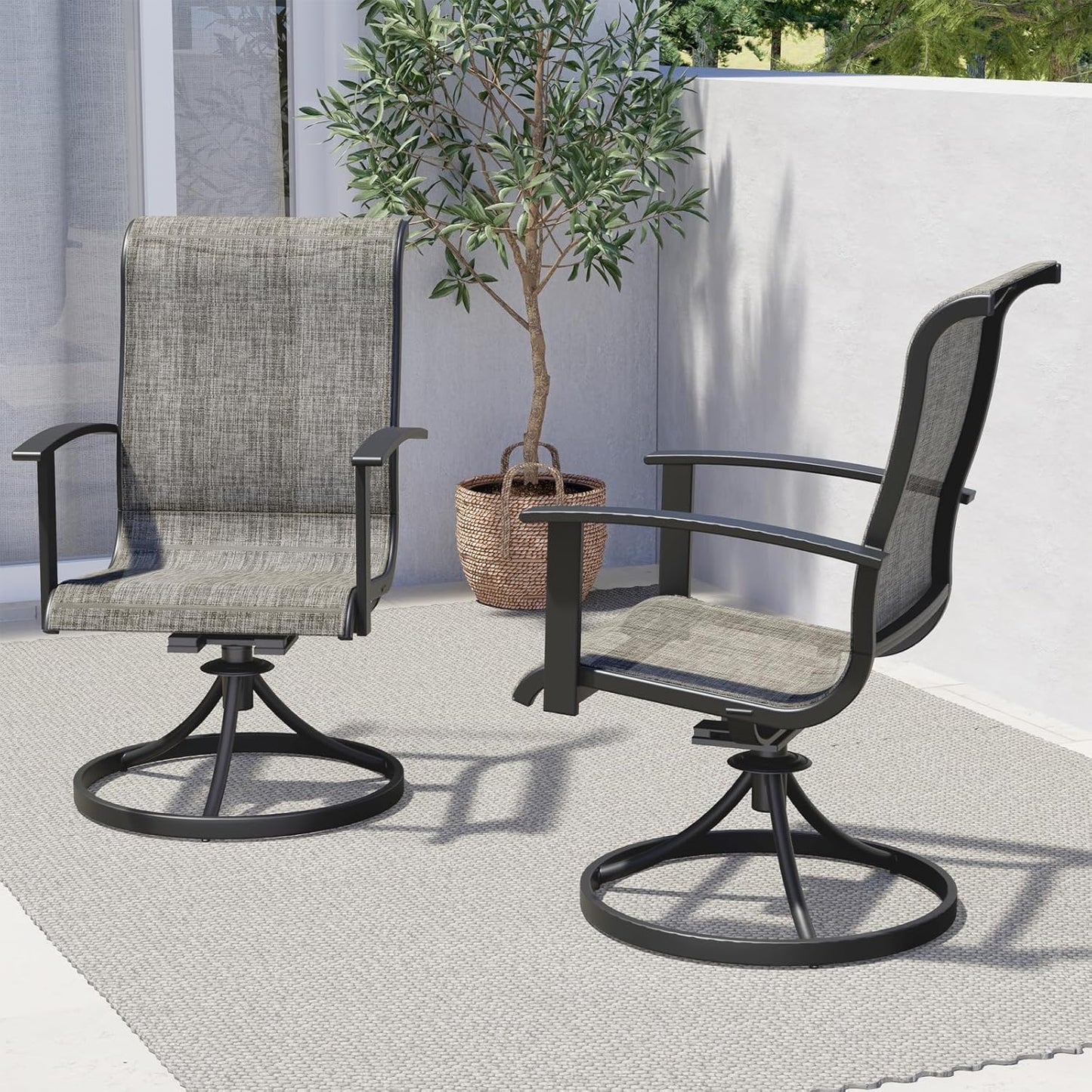 Grand Patio Outdoor Swivel Dining Chairs Set of 2, 360 Degree Mesh Sling Rocker Sets for Deck, Garden Backyard, Mixed Coffee