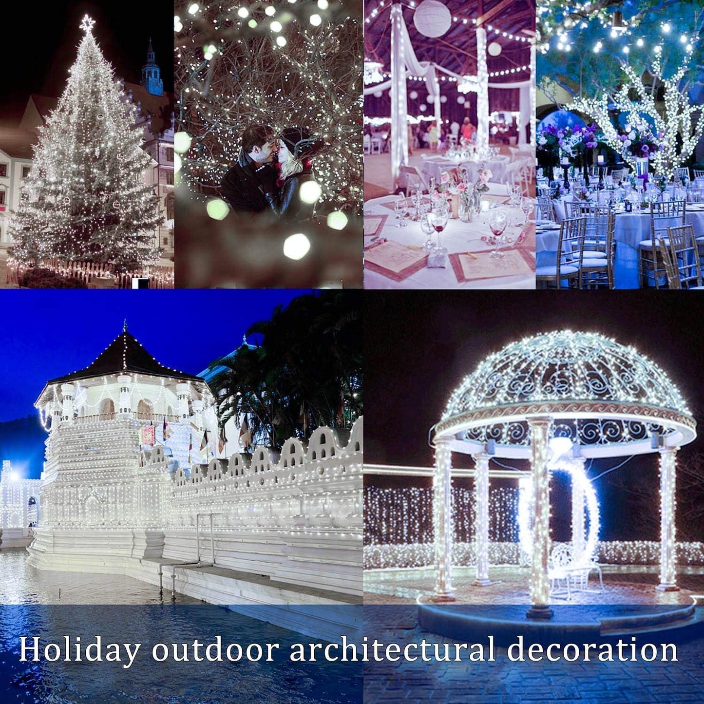 4 Pack Solar Powered Copper Wire String Lights Outdoor, Total 400LED Waterproof 8 Modes Fairy Lights for Garden, Patio, Party, Yard, Christmas (White)