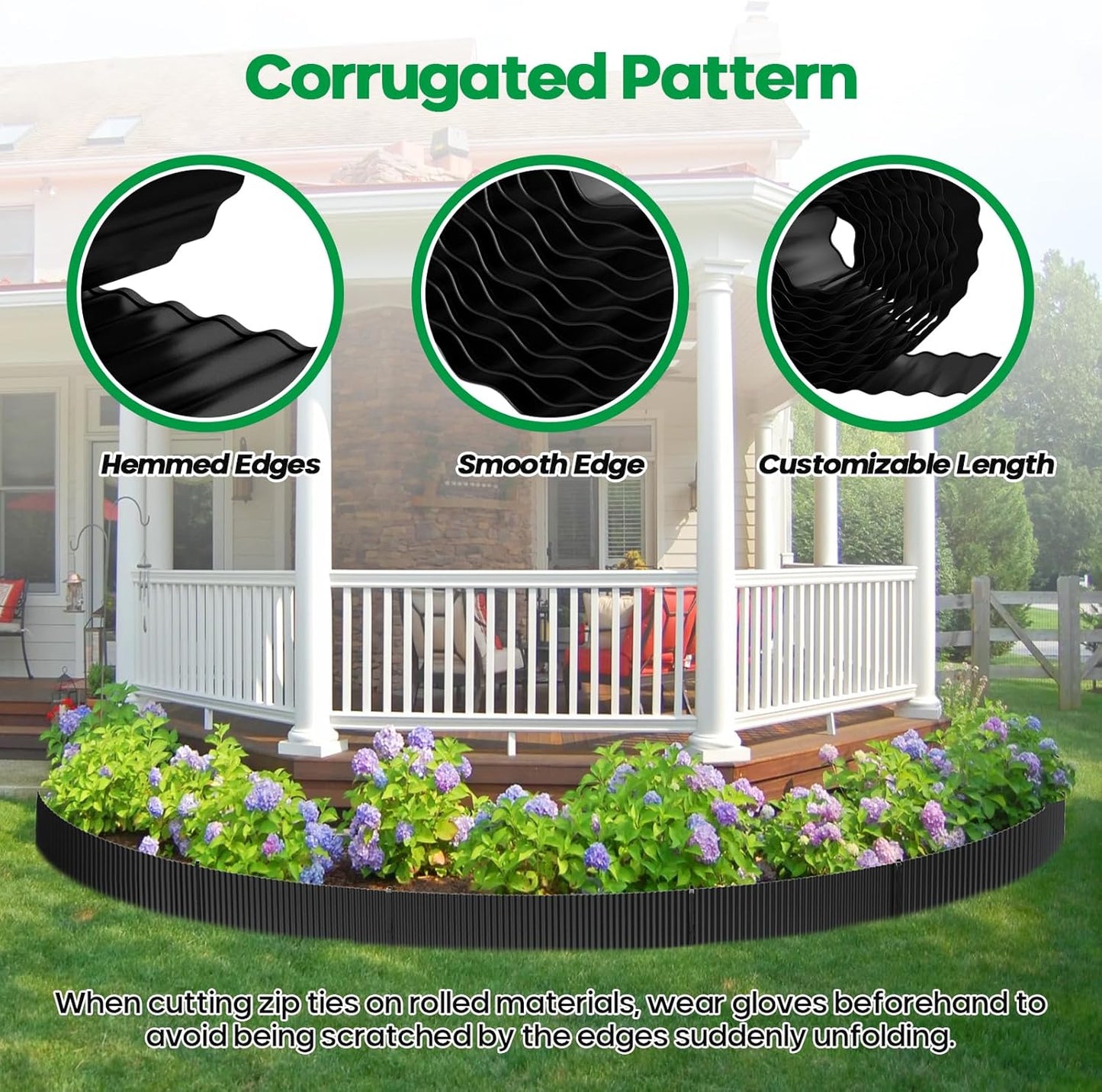 Corrugated Metal Garden Edging,Sturdy Tall Landscape Edging Borders with 6pcs Anchor Stakes, Perfect DIY for Flower Beds, Lawn and Pathway,Tree Surrounds,Paver Edges (Black 10"×20FT)