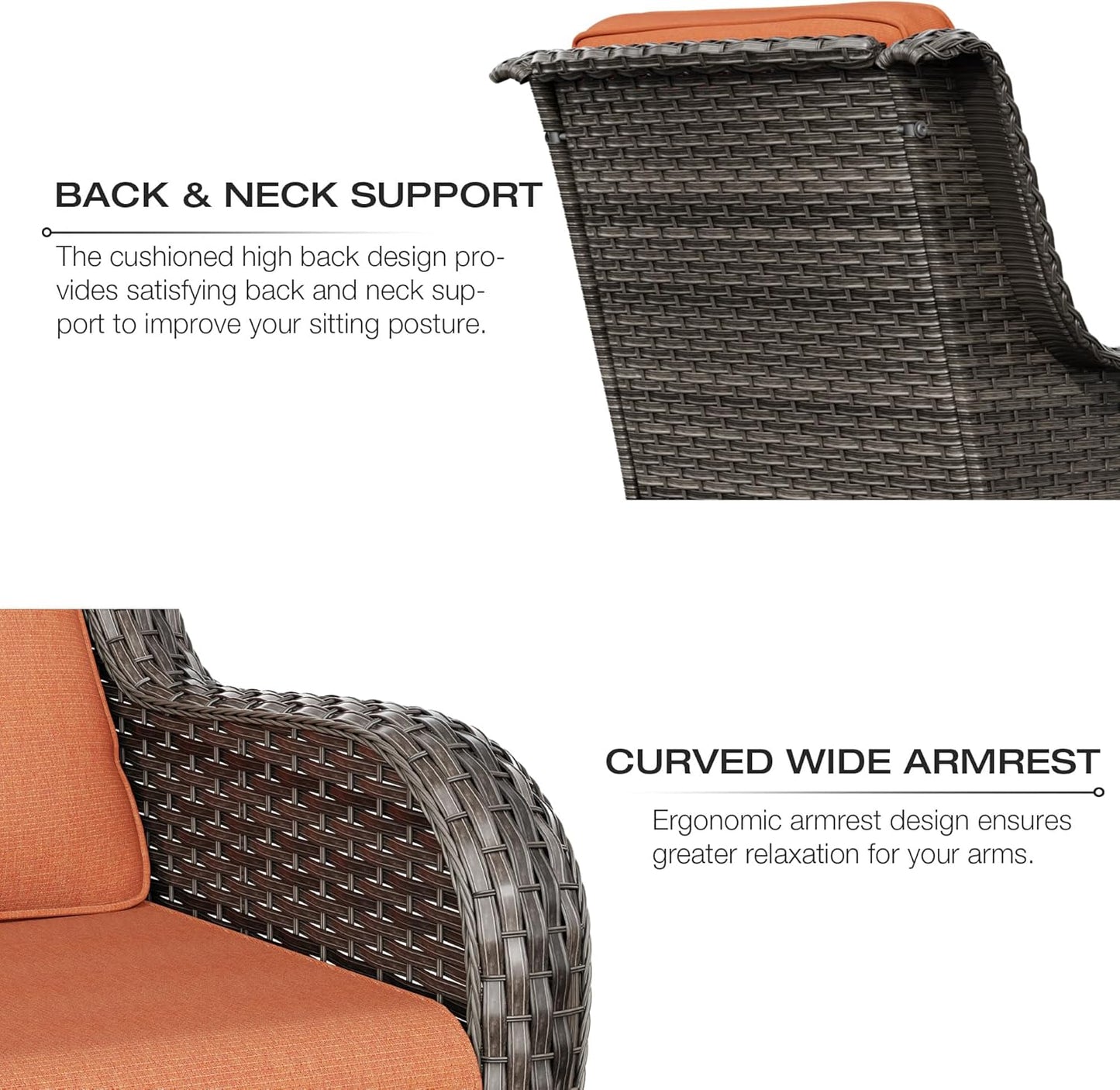 Joyside Patio Bistro Set Wicker Chairs - 3 Piece Outdoor Rattan Conversation Set with 2 Armrest Chair and 1 Side Table for Proch Deck Garden Backyard Balcony(Mixed Grey/Orange)