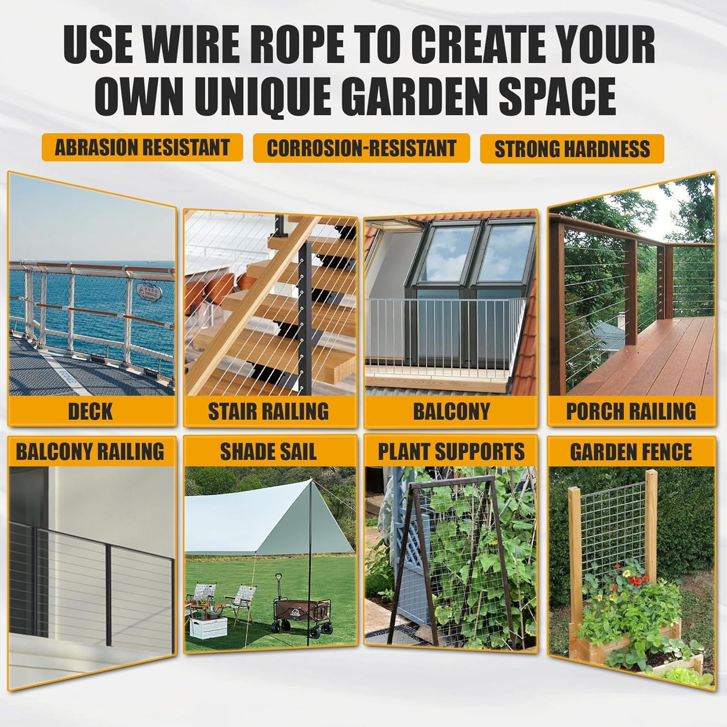 250FT 1/8" Stainless Steel Cable Wire Rope with Cutter, Cable for Deck Railing, 1800 lb Breaking Strength 7x7 Strands, T316 Aircraft Cable for Stair, Fence, Porch