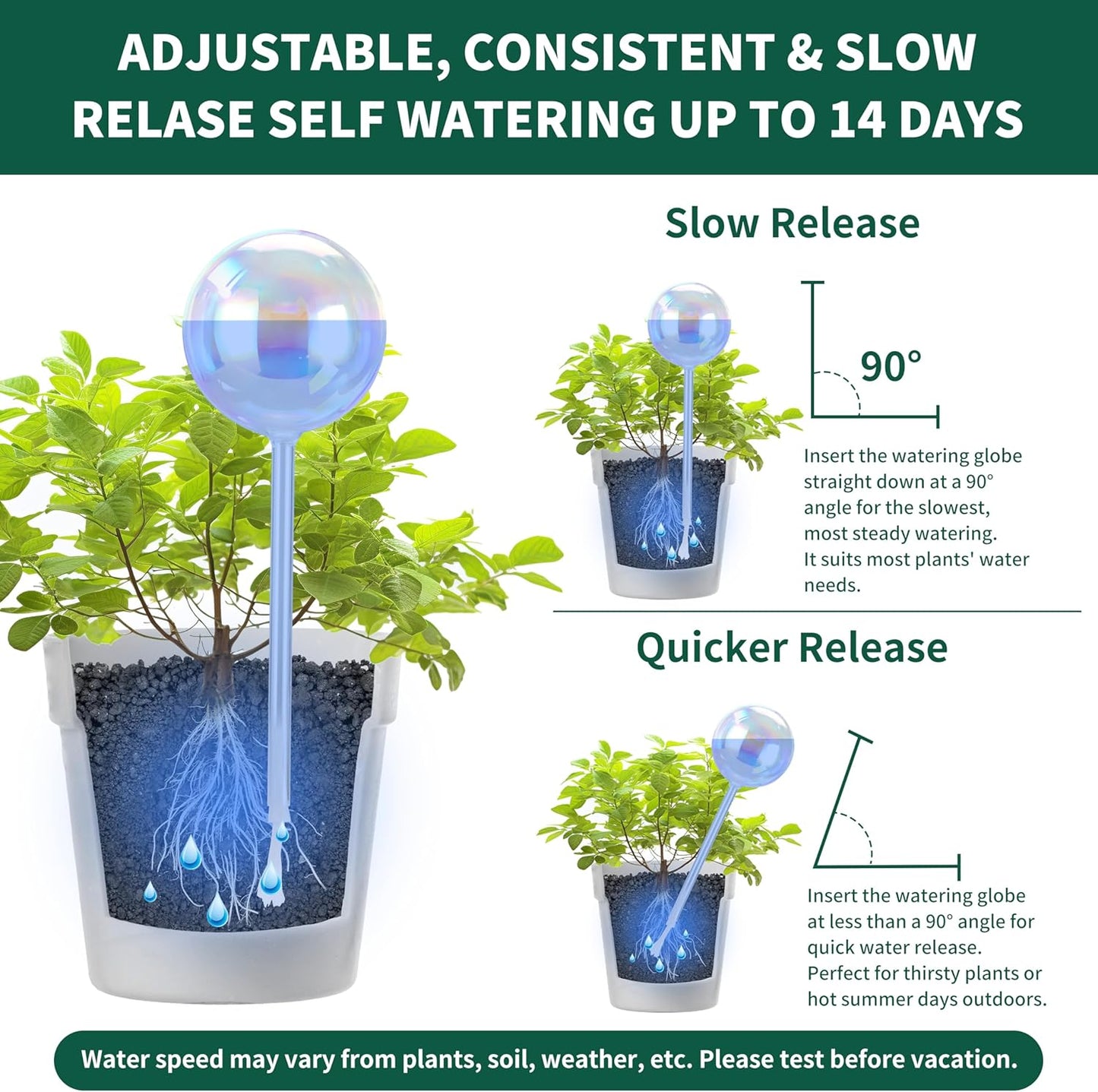 13 oz Up to 2 Weeks Extra Large Plant Self Watering Globes, Light Iridescent Glass Water Bulb Indoor, Plant Waterer Self-Watering Stakes, Perfect Gardening Gifts, 4 Pack