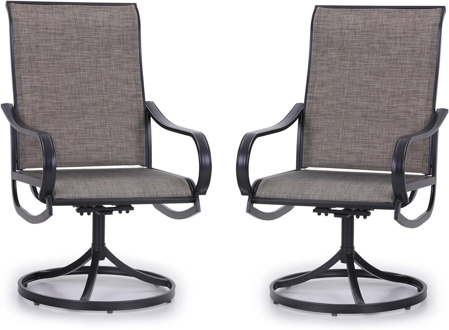 PHI VILLA Patio Swivel Dining Chairs Set of 2, Outdoor Metal Chair with Textilene Mesh Fabric, Patio Chair with Armrest, Black Frame for Patio Deck Garden