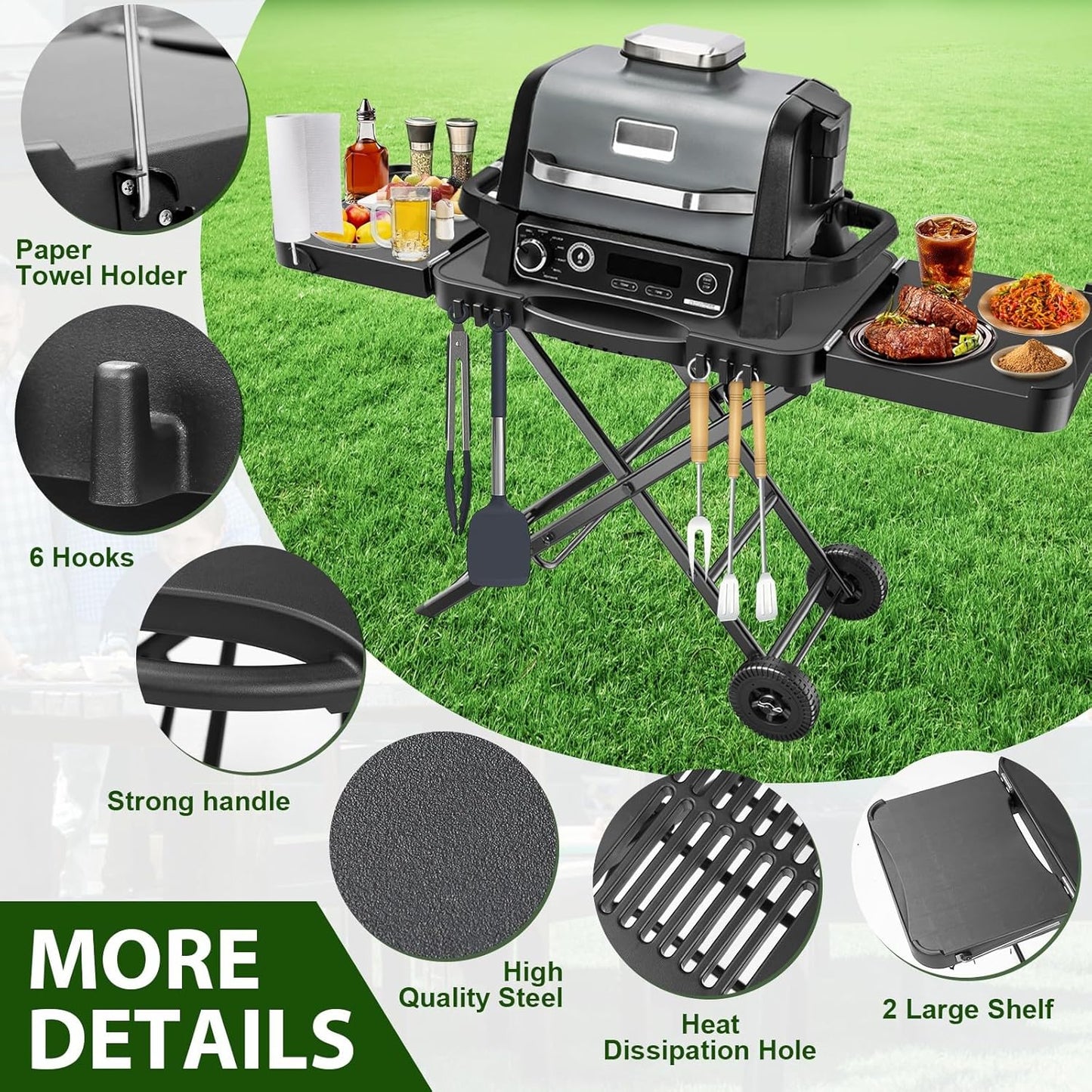 Portable Indoor Grill Table Stand for Ninja Woodfire Outdoor Grill(OG701 OG850 OG951 Series), 51in Large Space, Folding Camping Tailgating Table for Blackstone Griddle/Onni Pizza Oven,2 Wheels
