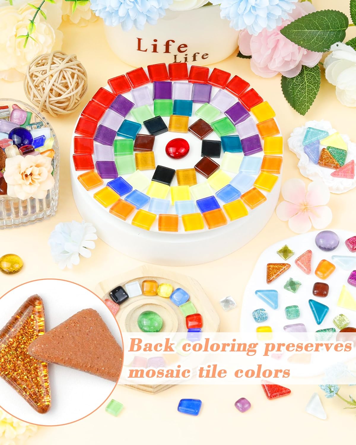 FIVEIZERO 420g Mosaic Tiles for Crafts - 280Pcs Glass Mosaic Kits, Mixed Shapes Mosaic Glass Pieces for Art, Irregular Tiny Mosaic Tile for DIY Projects, Home Decoration(Yellow)