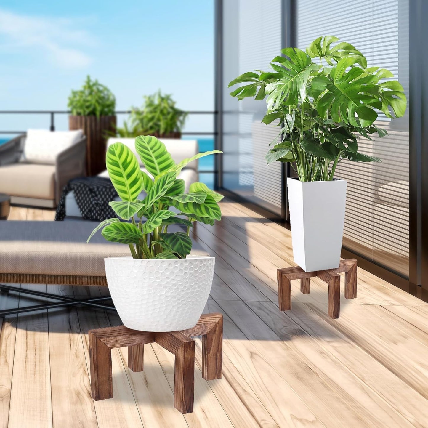 Plant Stand, Indoor/Outdoor Wood Plant Holder, Single Flower Pot Stand, Sturdy Planter Stand, Fit 5-15 Inch Pots