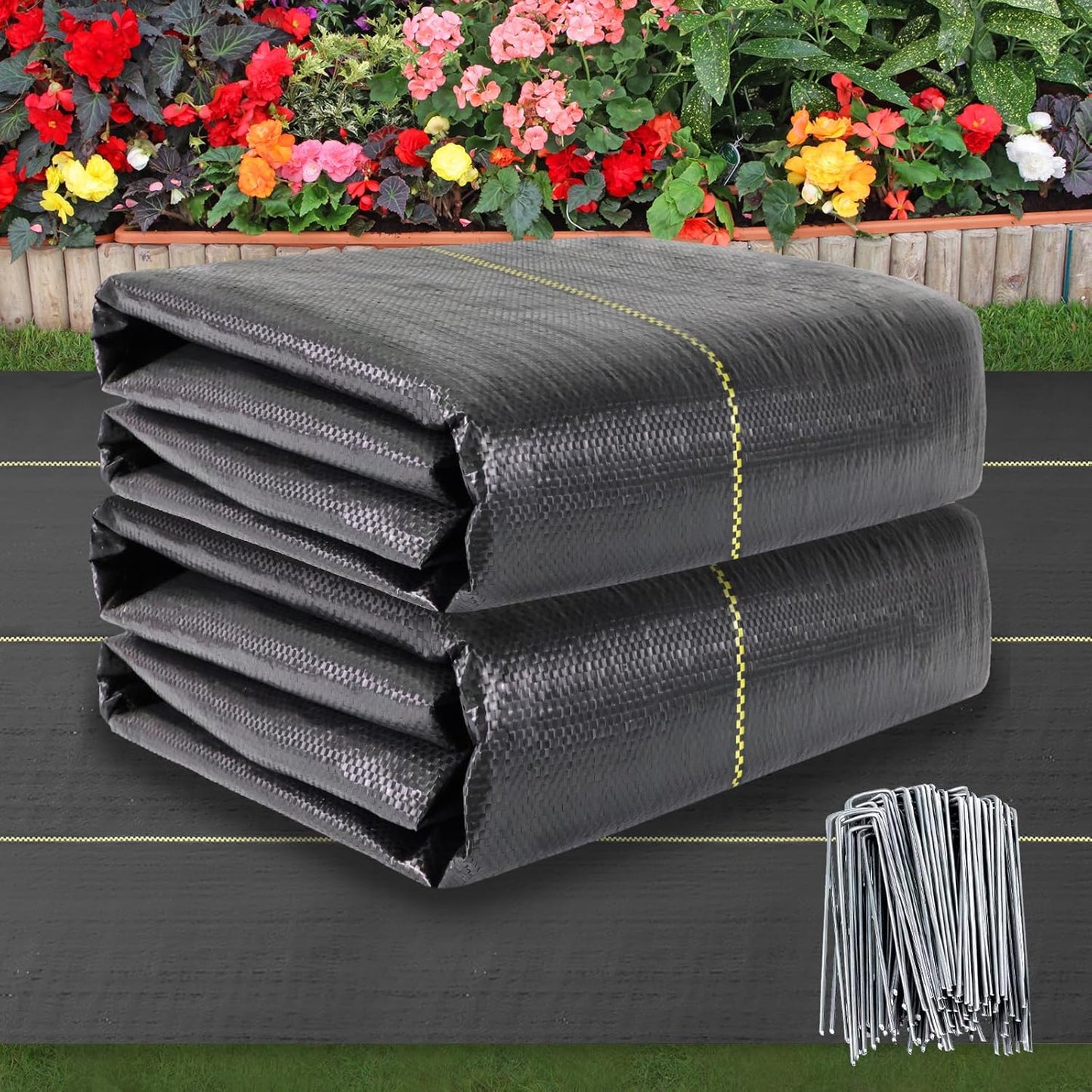 Shade&Beyond 8ftx300ft Weed Barrier Fabric 3.5oz Heavy Duty Landscape Fabric with Superior Permeability Weed Control, Garden Woven Ground Cloth with Staples