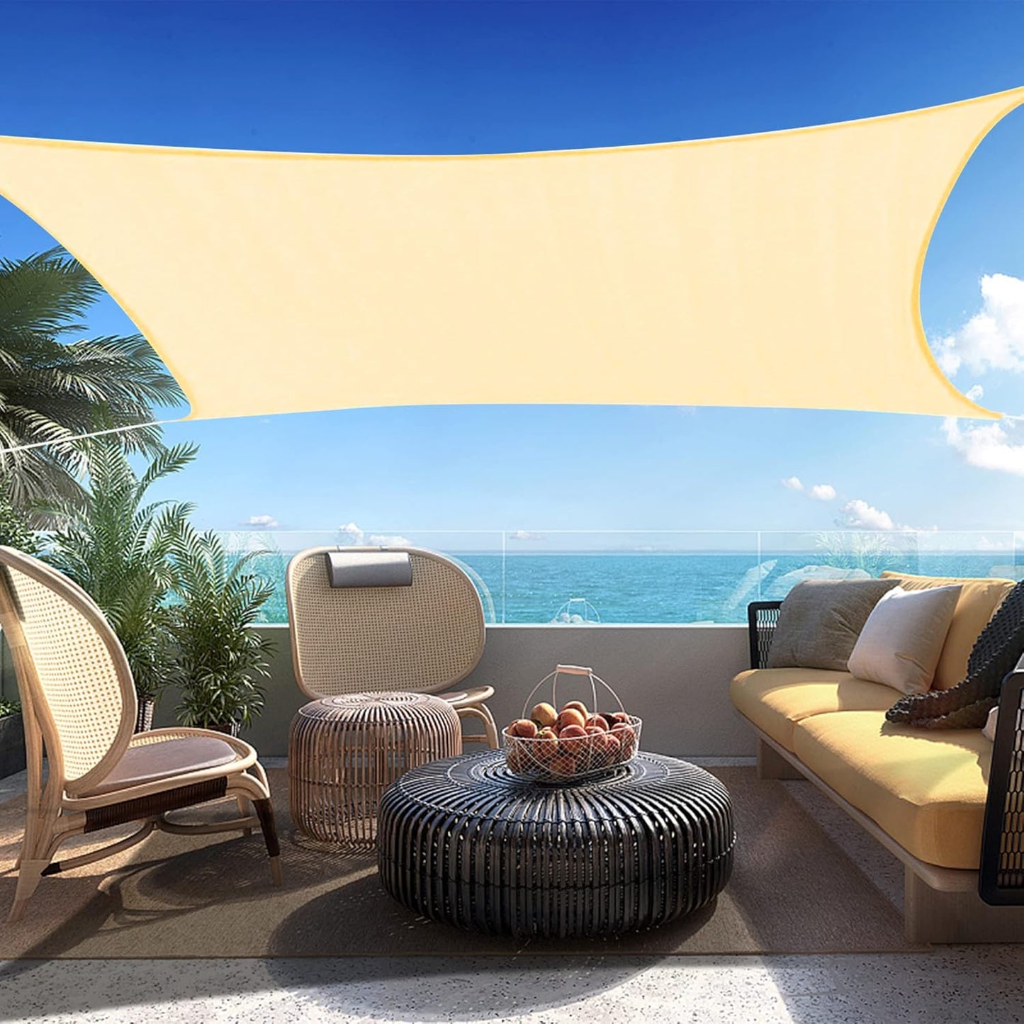 10' x 12' Beige Rectangle Sun Shade Sail SSP1212 Canopy Durable Fabric UV Block Awning,We Make Custom Orders