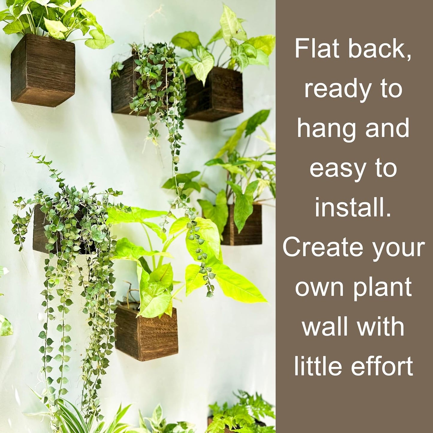 LaLaGreen Wood Planter Boxes (4x4 Inch, 4 Pack) Small Square Wooden Wall Mounted Flower Pot for Indoor Plants, Window Box Mount Hanging Herb Planters Outdoor Plant Holder Vertical Garden Home Decor