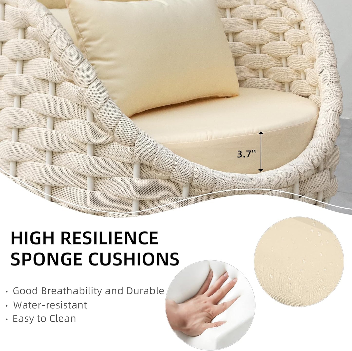 TWT 4 Pieces Patio Sofas, All-Weather Olefin Rope Balcony Furniture with Cushions & Pillows, Patio Couch Outdoor Patio Furniture Set for Indoor, Balcony, Backyard, Deck, Poolside, Cream