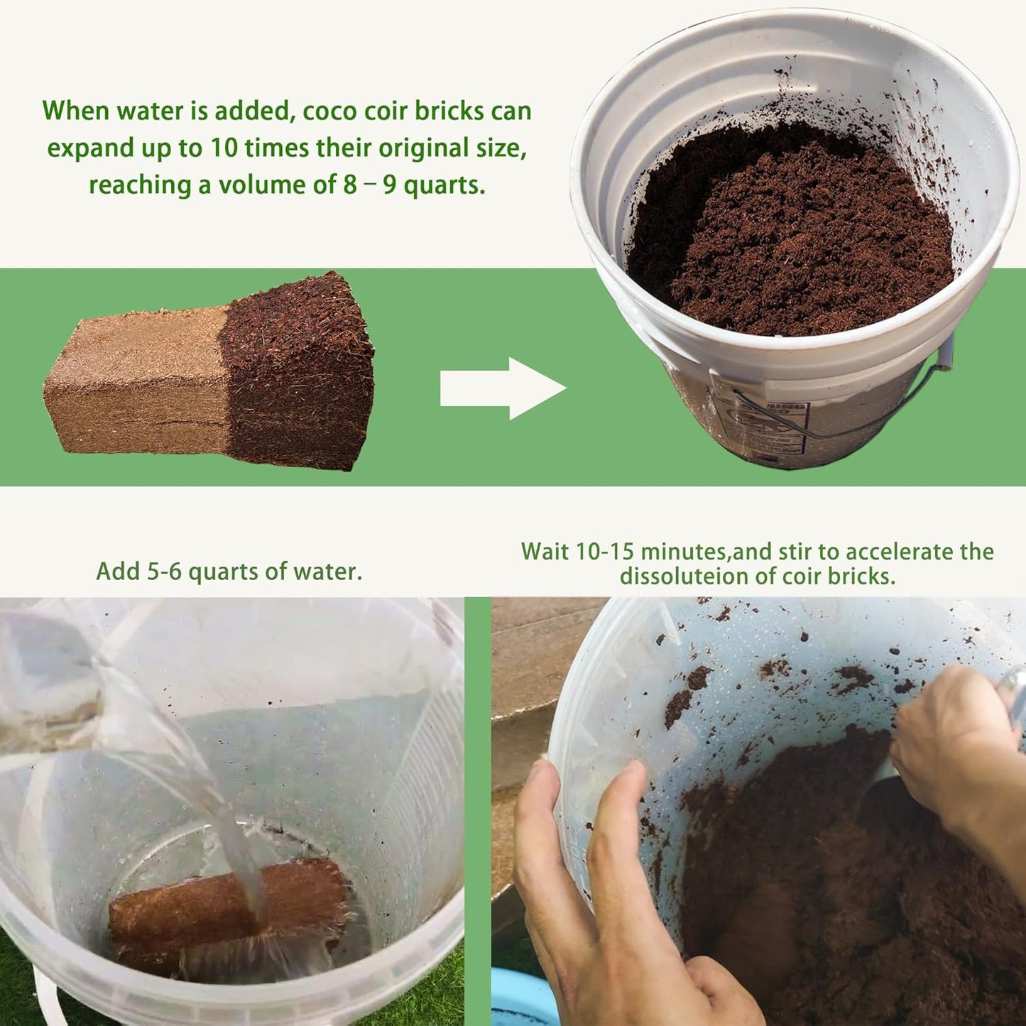 Coco Coir Brick for Organic Coconut Soil - 2 Pack With Low EC & PH Balance - High Expansion Fiber for Herbs & Flowers - Renewable Planting Medium