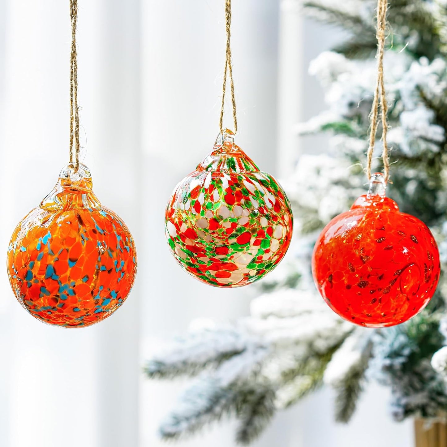 Set of 3 Blown Glass Gazing Balls Ornaments Hanging Glass Ornament Balls Decor for Garden Patio