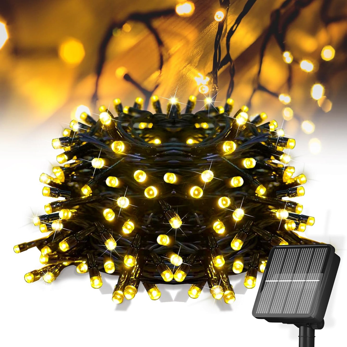 Solar String Lights for Outside, 39Ft 100 LED Solar String Lights Outdoor with 8 Modes ，Solar Christmas Lights Outdoor Waterproof for Yard, Fence,Balcony, Party,Christmas Tree Decorations (Warm White)
