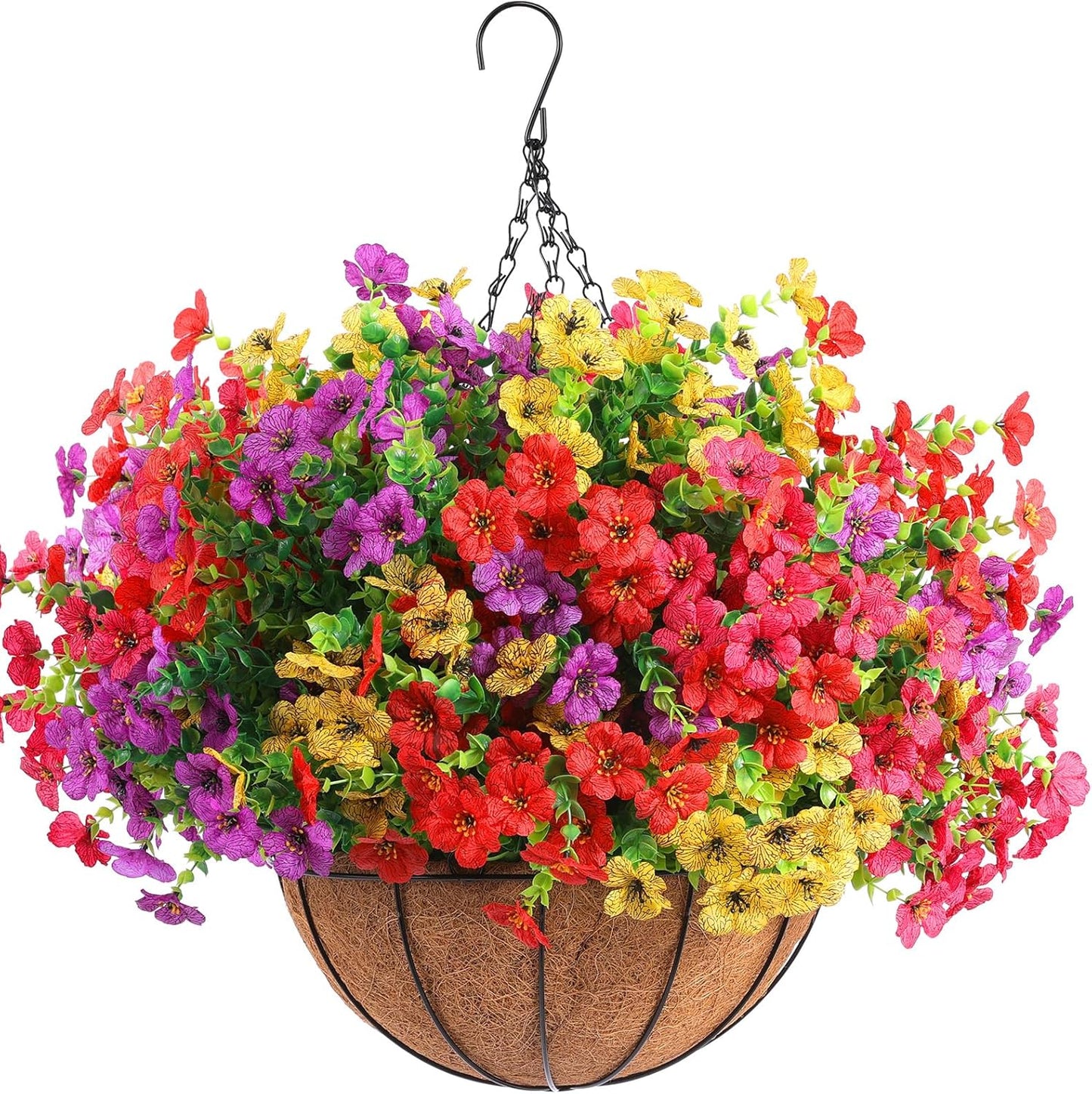 18 Pcs Artificial Flowers for Outdoors UV Resistant Fake Flower Plastic Spring Flowers Faux Silk Plants for Outside Porch Window Easter Patio Home Decor (18, Red, Purple, Yellow, Rose Red)
