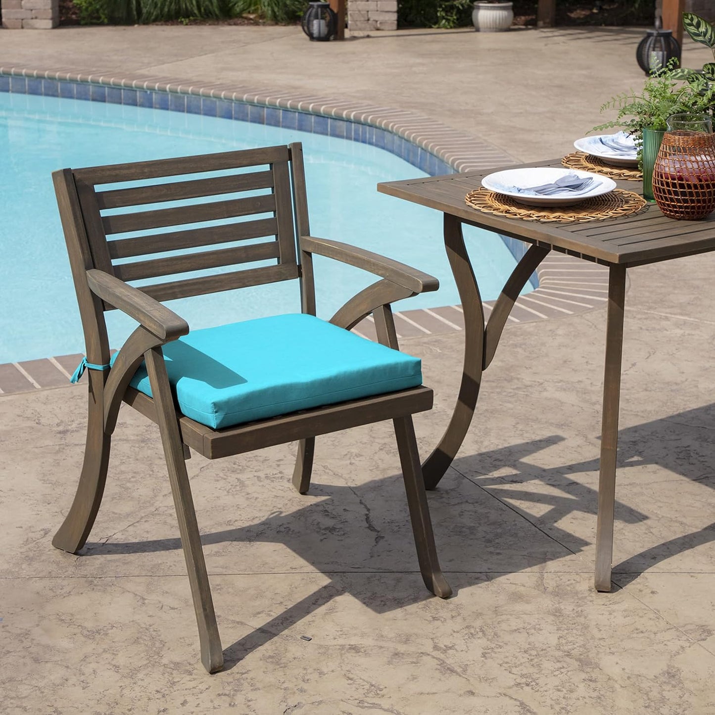 Arden Indoor/Outdoor Seat or Rocking Chair Cushion, 19 x 18, Water Repellent, Rain Proof, Fade Resistant Cushion for Rocking or Dining Chairs Pool Blue Leala
