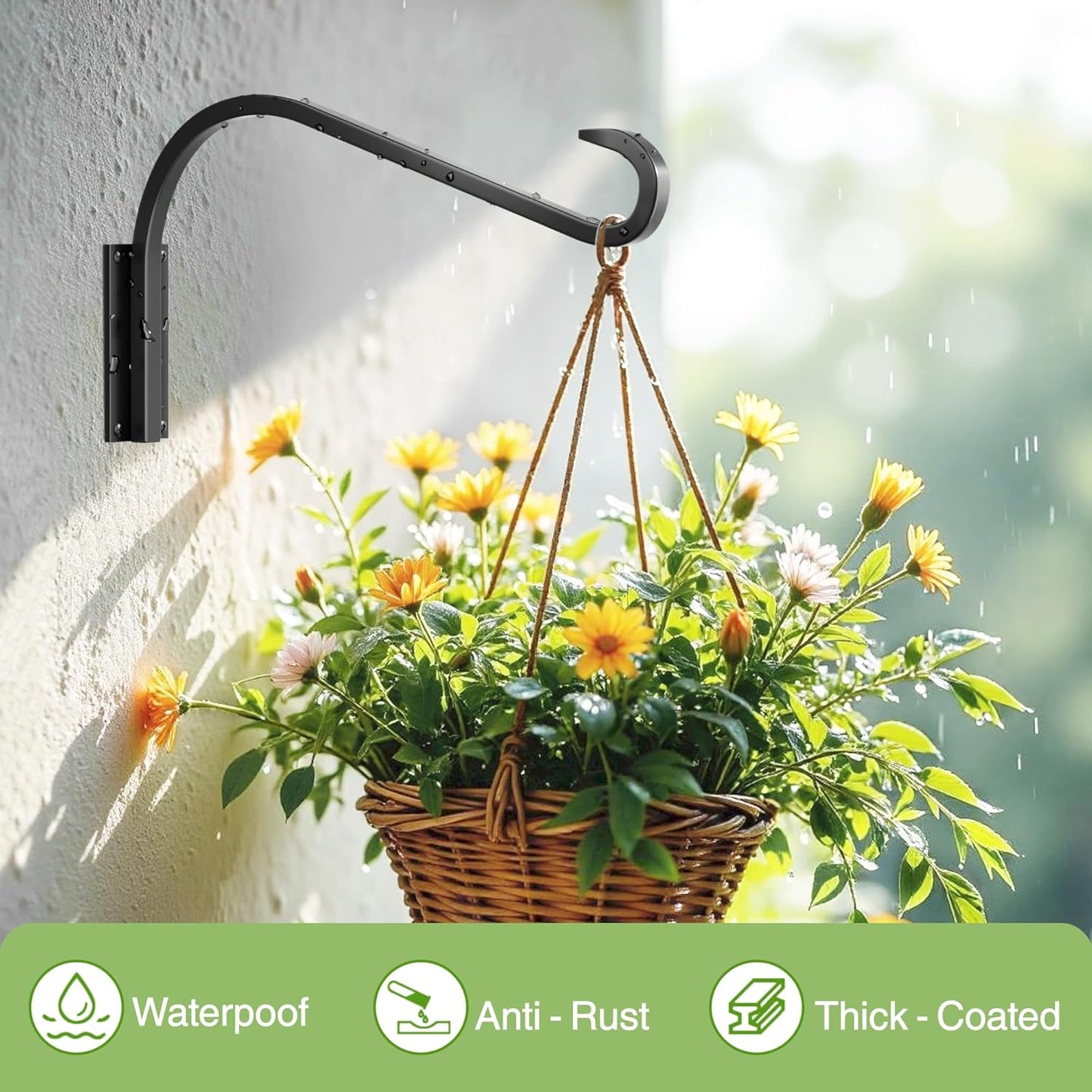 12 Inch 4 Pack Plant Hangers for Indoor/Outdoor Wall Mount - Heavy Duty Hanging Plant Holder & Bird Feeder Hooks, Decorative Black Metal Wall Hangers for Plants, Flower Baskets