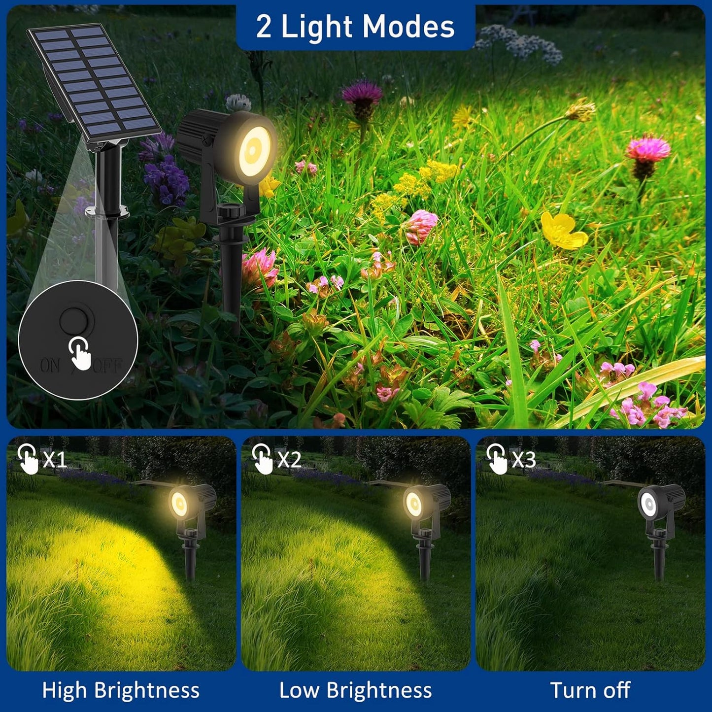 T-SUNUS Halloween Solar Landscape Spotlights 4 Pack Warm White 3000K, Spot Lights IP65 Waterproof Outdoor Separated Panel with 9.8ft Cable, Garden Christmas Light for Flag Driveway Walkway Patio Pond