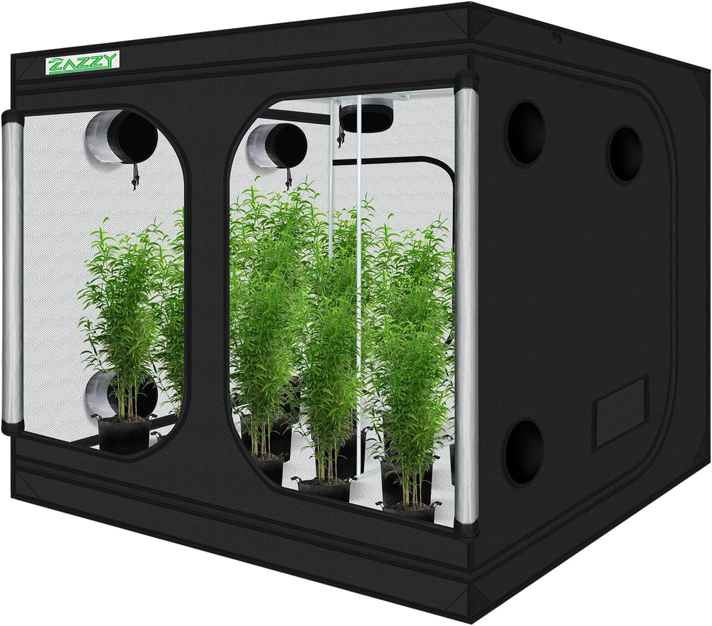 zazzy Growing Tent, 120"x120"x78" Grow Tent High Reflective Mylar with Observation Window and Removable Floor Tray for Hydroponics Indoor Plant Growing 10x10