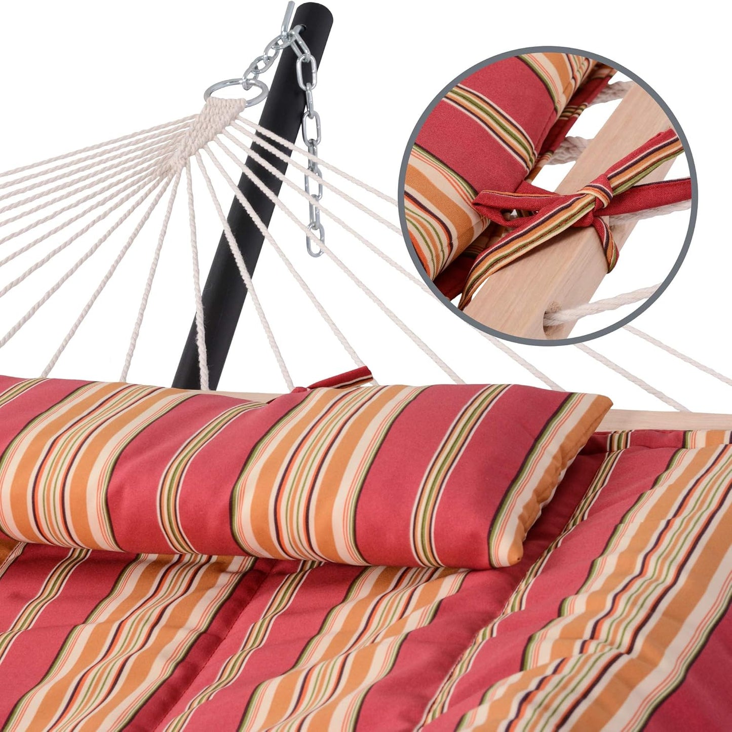 SUNCREAT Hammocks Portable Hammock with Stand, Hammock with Stand 2 Person Heavy Duty for Bedroom, Backyard, Patio, Balcony, Red Stripe