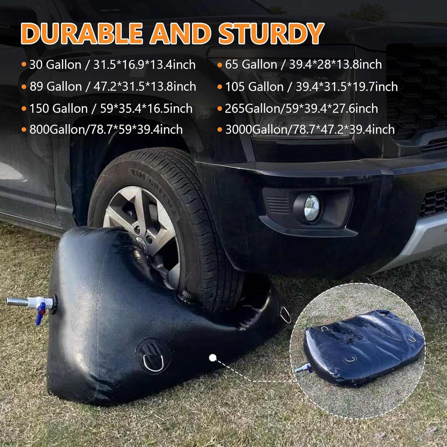 Water Storage Bladder, Water Tank 65 Gallon Foldable Portable Water Storage, Large Water Storage Containers with 3/4" PVC Spigot and Overflow Kit for Camping, Garden, Emergency Water Storage