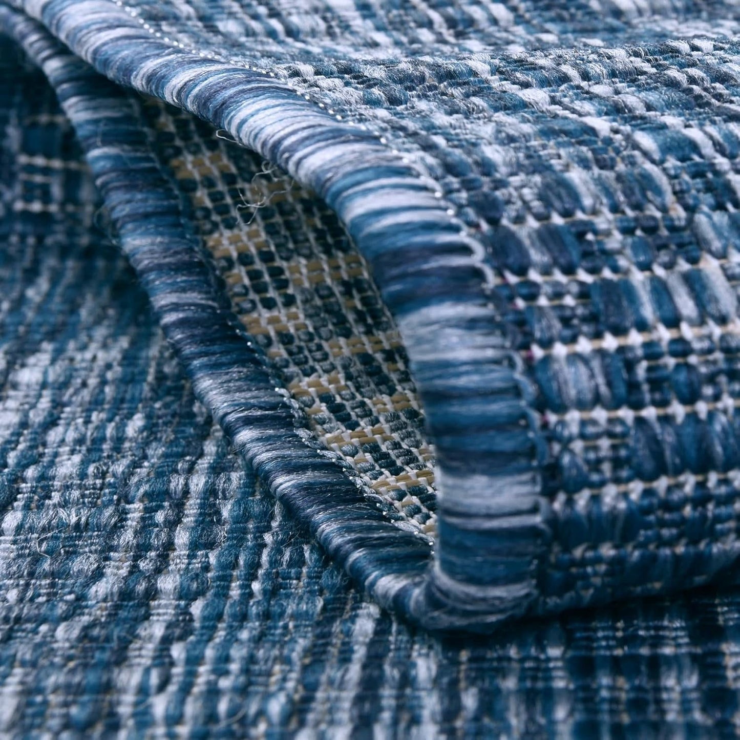 Unique Loom Collection Casual Transitional Solid Heathered Indoor/Outdoor Flatweave Area Rug (5' 1" Square, Blue/Navy Blue)