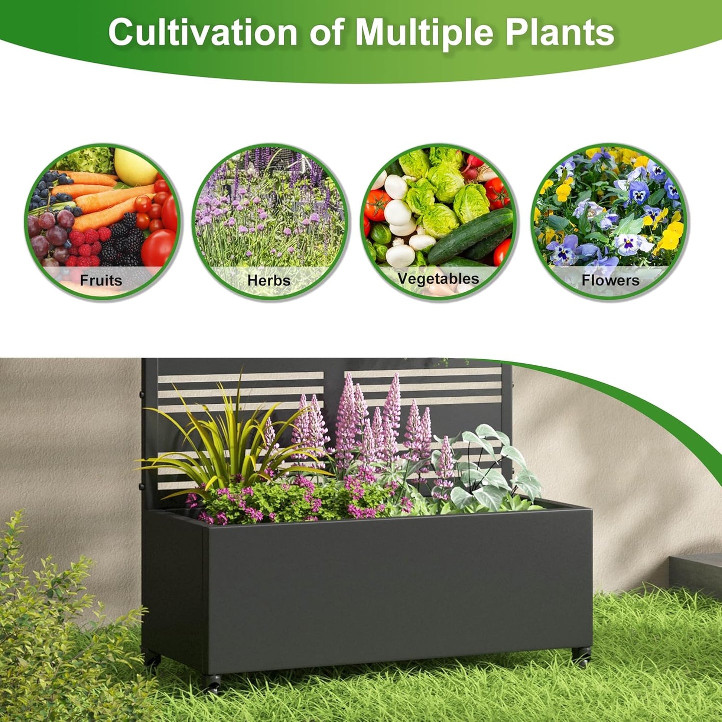 Lumioca 71"x35"x16" Metal Raised Garden Bed with Trellis, Trellis with Planter Box for Backyard Patio Balcony Climbing Plants, Black Harold
