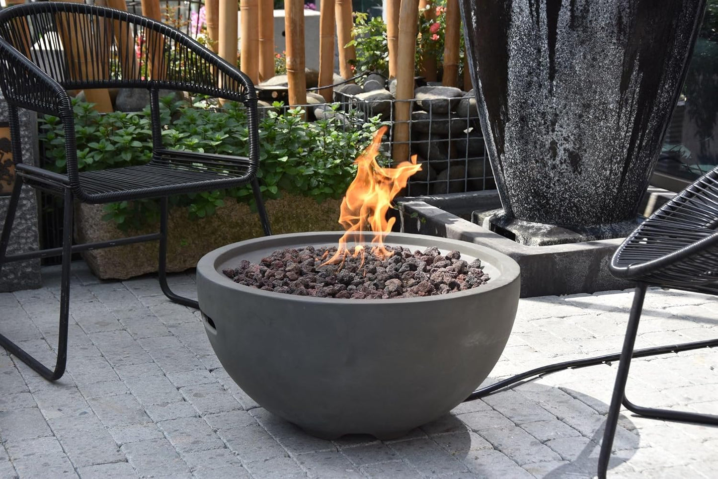 AMS Fireplace | Modeno Nantucket Package | Light Gray Natural Gas Fire Pit Table for Outside Patio Bundle with SS Burner Lid | Free Ice Bucket
