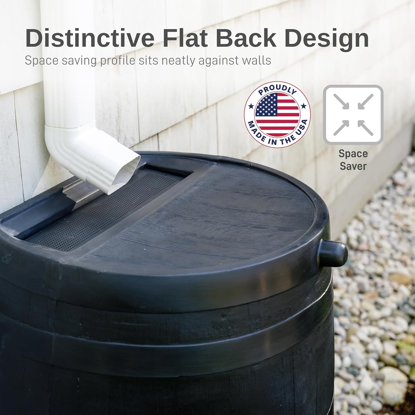 50-Gallon ECO Rain Barrel Made with 100% Recycled Plastic, Flat Back Rain Water Collection Barrel, Link Kit Included, Black (2 Pack)