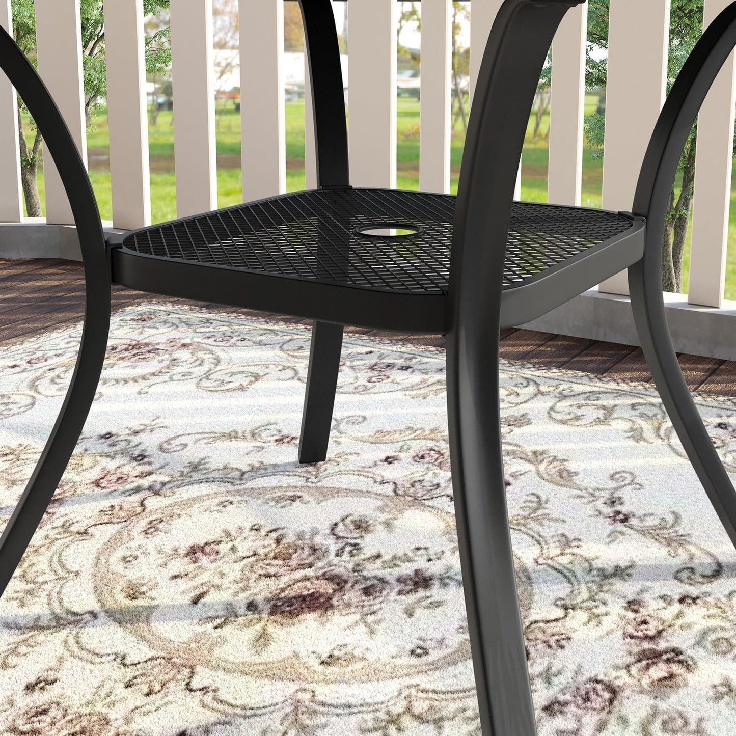 VICLLAX 5 Pieces Patio Dining Set, Outdoor Furniture Set Includes 41.2" Round Patio Table and 4 Patio Sling Chairs, Black Tabletop and Blue Fabric