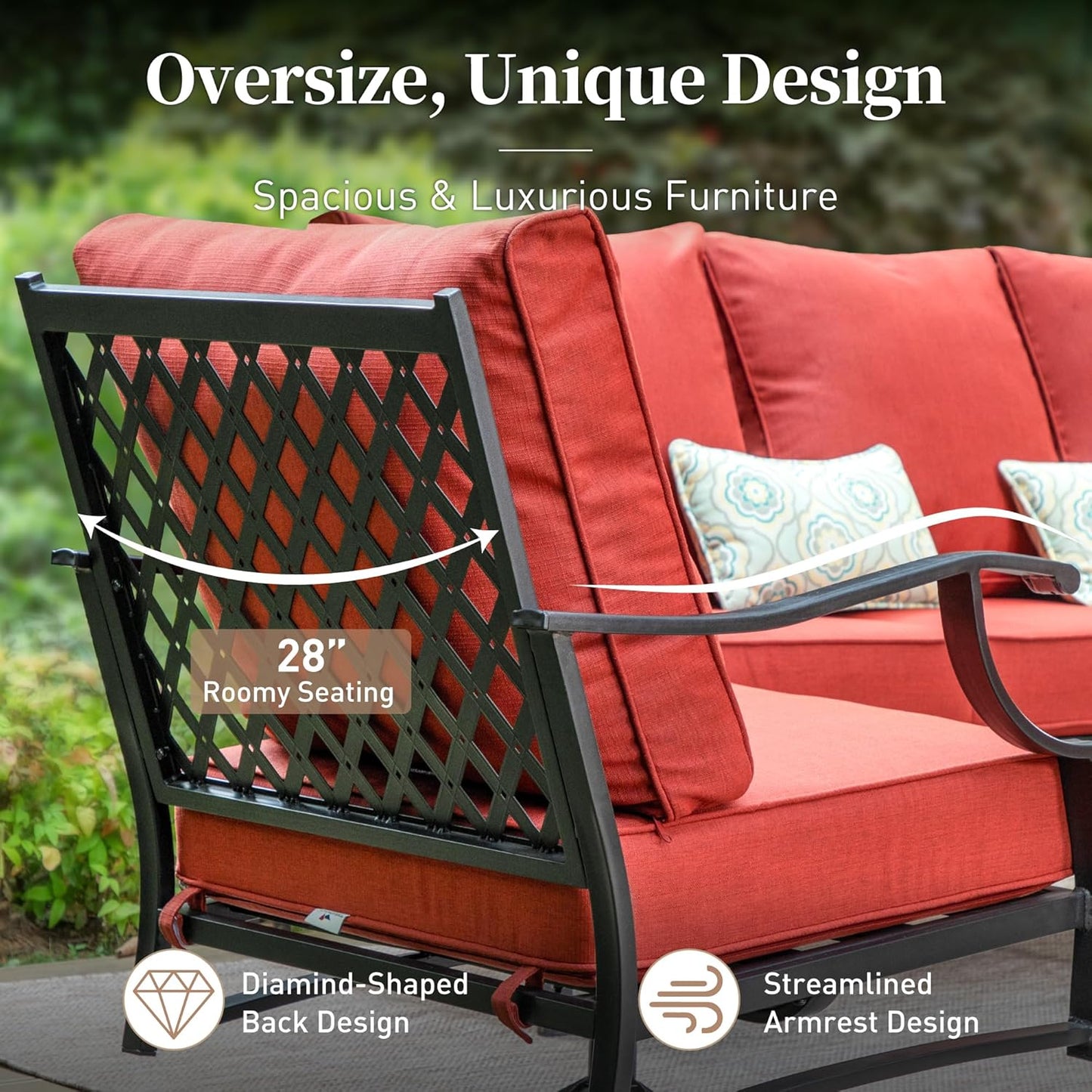Metal Outdoor Rocker Patio Chairs Set of 2 with 5.75" Extra Thick Cushion, 2 Piece High Back Rocker Patio Chairs All Weather Outdoor Furniture Seating for Deck Balcony Porch, Red
