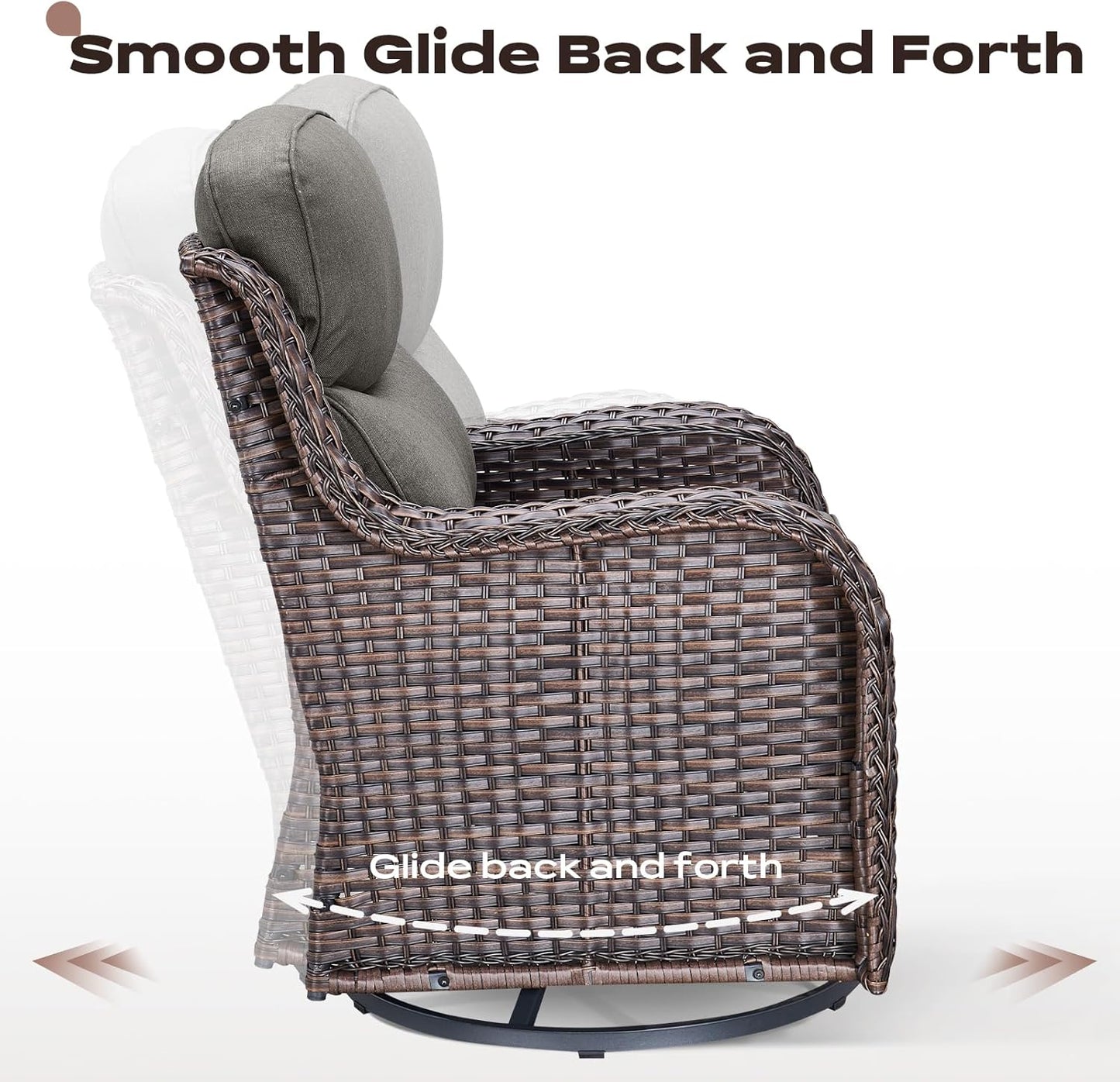Outdoor Patio Swivel Rocker Chairs Set of 2, Waterproof Wicker, High Back, Deep Seating, Wide Armrest, Upgraded 6 inch Thick Cushions, Side Table, Ideal for Deck Porch Yard, Brown-Grey