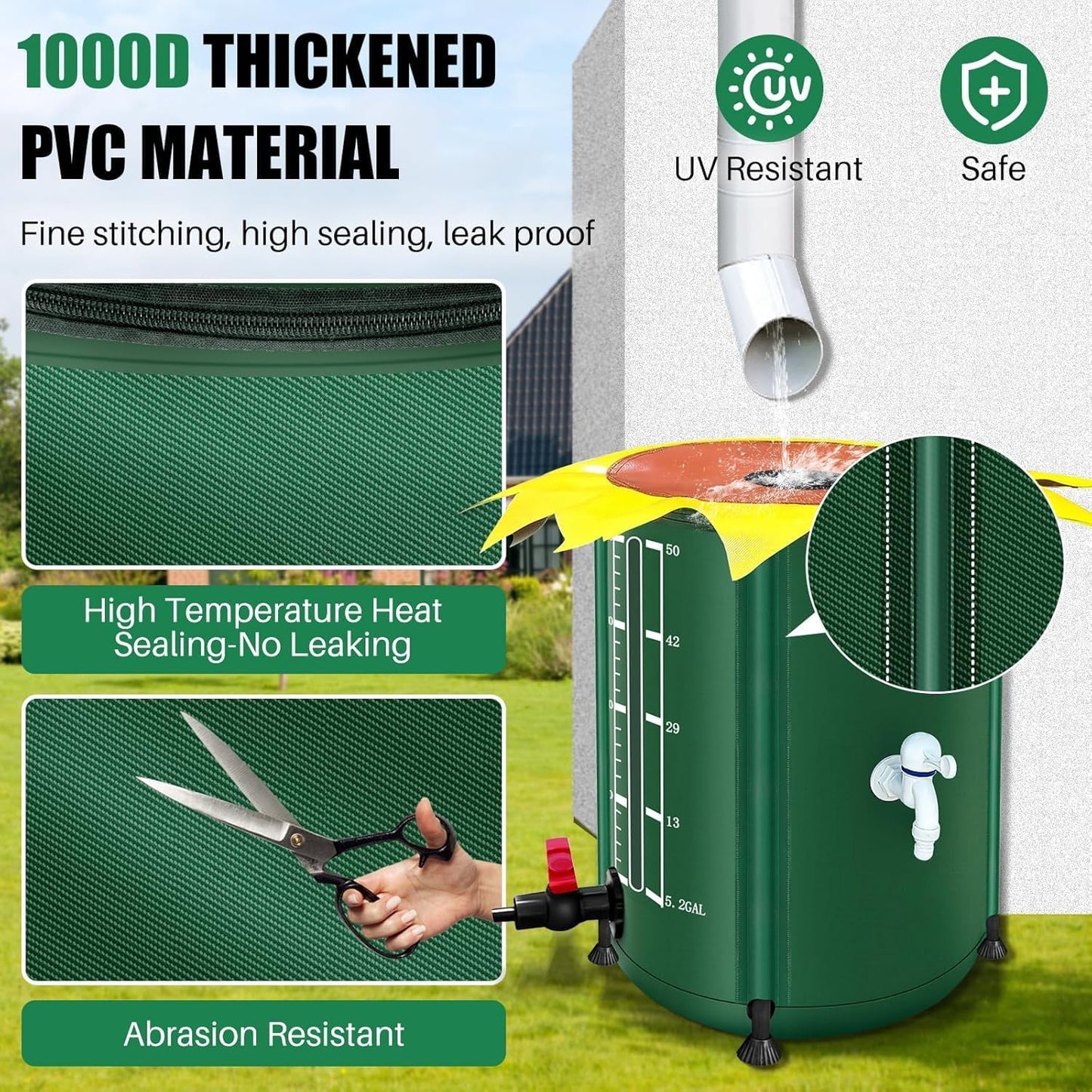 100 Gallon Collapsible Rain Barrel, Rain Water Collection Barrel with 1000D Oxford Cloth, Portable Rainwater Collection System with Spigot and Overflow Kit