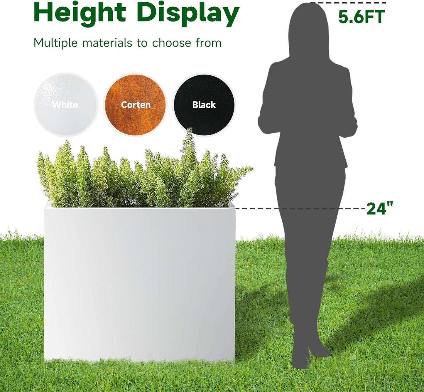 Galvanized Steel Metallic Heavy Planter for Outdoor Plants Metal Outdoor Planter Spliced Flower Box with Partitions for Outside,Indoor,Garden (White, 24 * 10 * 24)