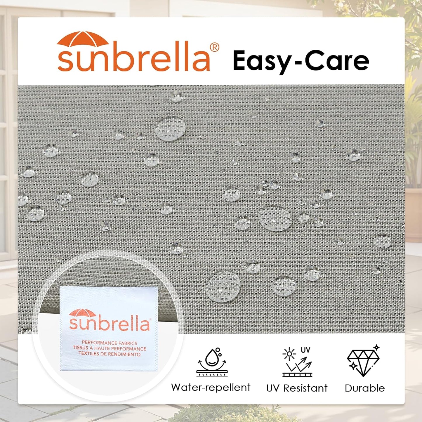 Outdoor Sunbrella Square Corner Seat Cushion, 19"x19"x3", Set of 4, Non Slip Outdoor Seat Cushion Pads with Removable Cover for Patio Furniture, Garden Yard Lawn, Specrtum Pebble